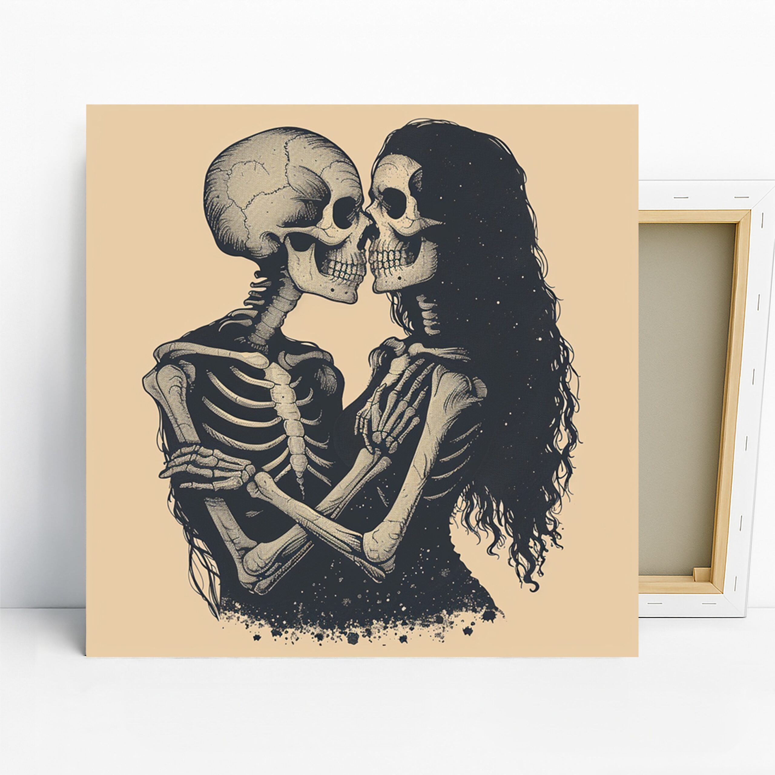 Eternal Love Skeleton Art, Canvas or Poster, Surrealism Gothic Decor, Bedroom Living Room Home Office Game Room Wall Art, Black White Beige