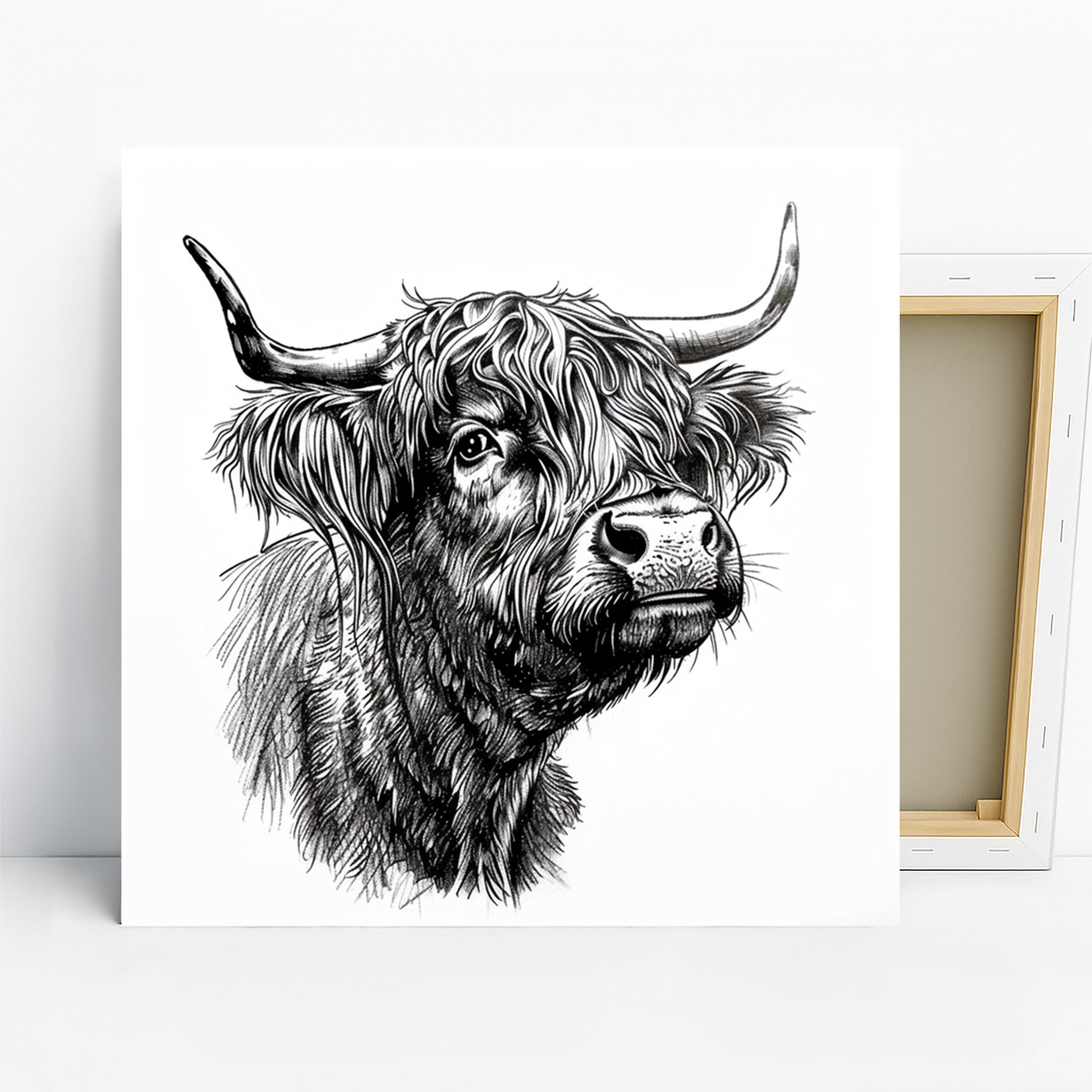 Highland Cow Art, Canvas or Poster, Contemporary Rustic Decor, Living Room Office Bedroom Dining Room Wall Art, Black White Brown Grey