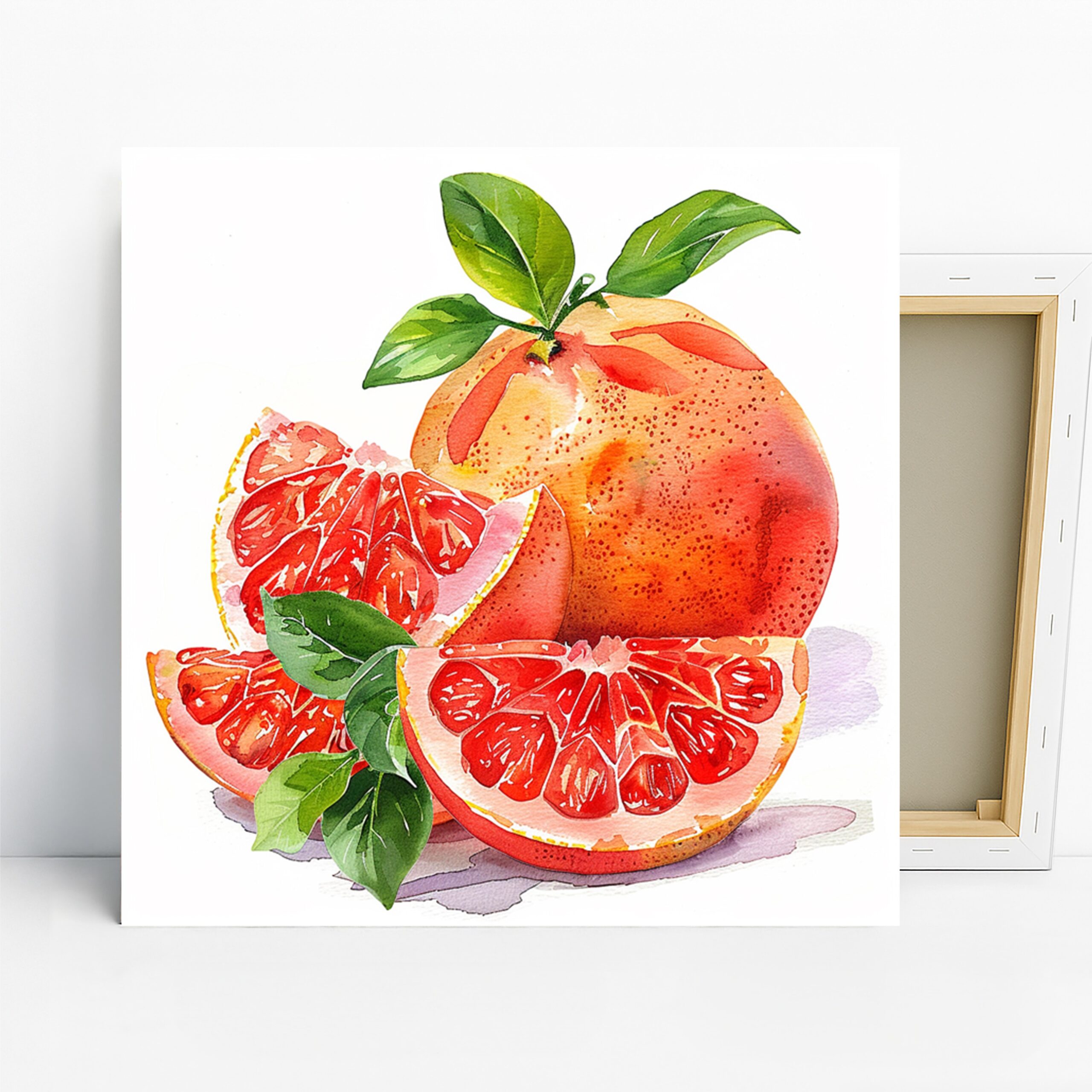 Grapefruit Art, Canvas or Poster, Still Life Modern Decor, Kitchen Dining Room Living Room Wall Art, Red Orange Green White, Fresh Fruit Art