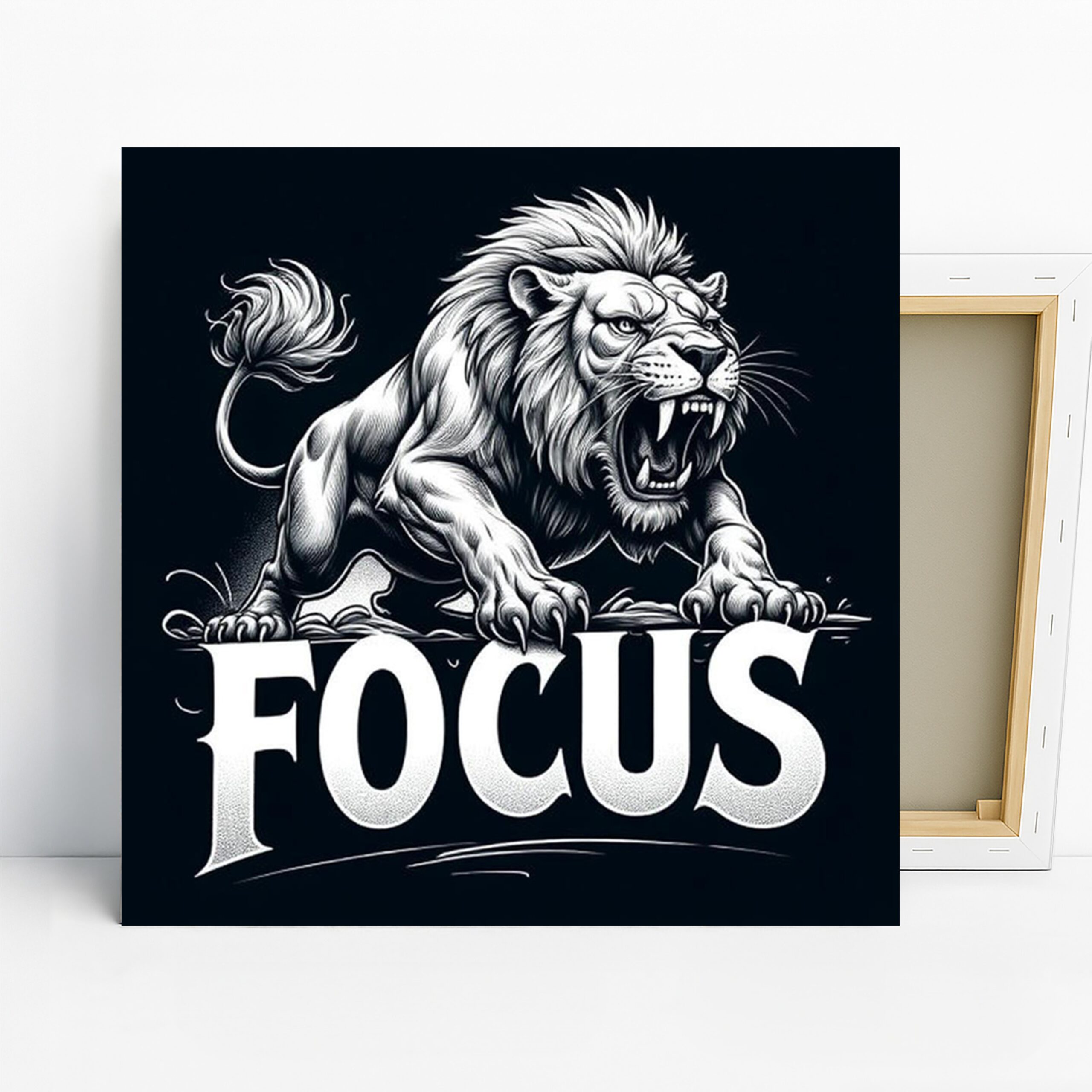 Lion Art, Canvas or Poster, Contemporary Minimalist Glam Decor, Office Living Room Game Room Wall Art, Black White Grey Striking Focus