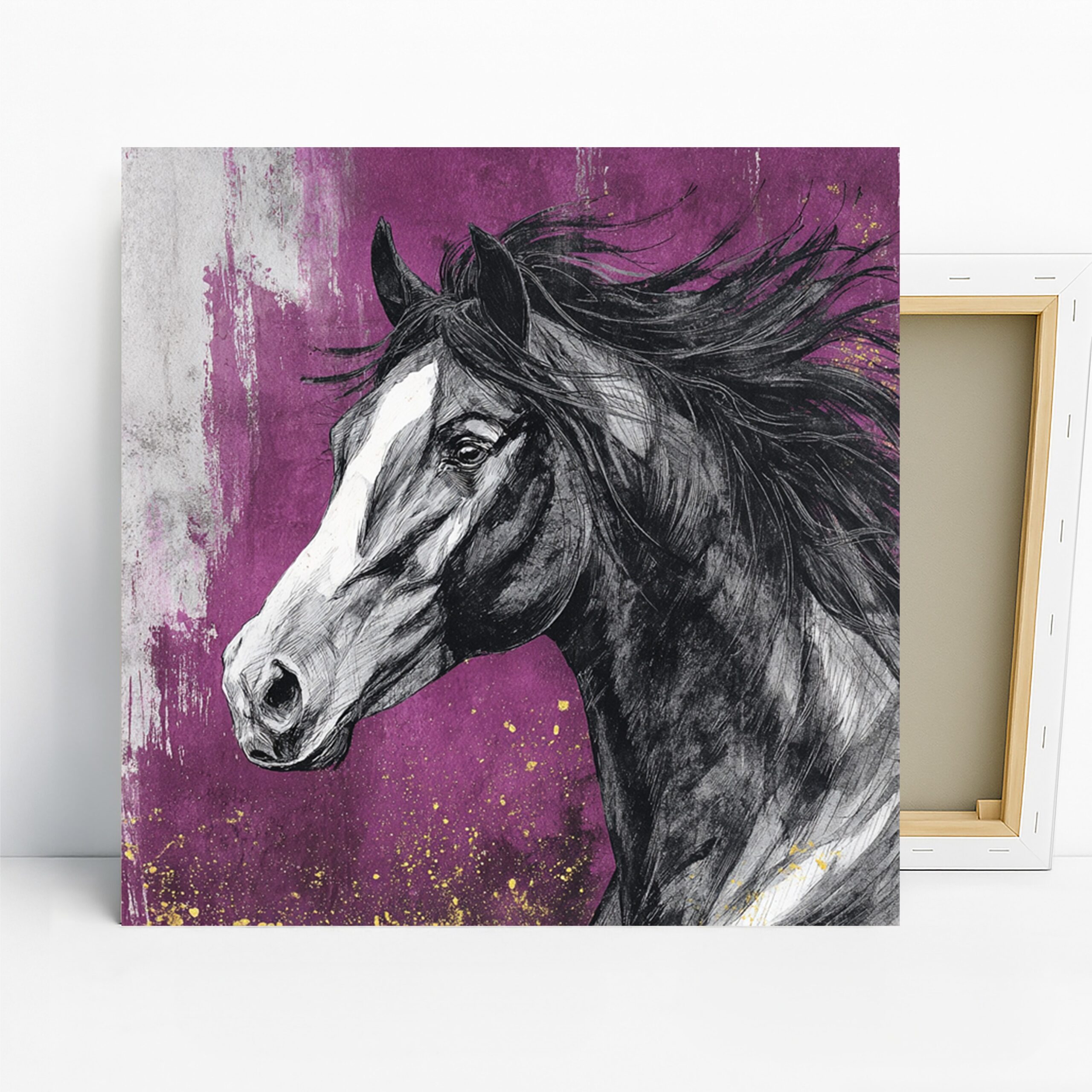 Horse Art, Canvas or Poster, Contemporary Rustic Minimalist Decor, Living Room Bedroom Office Dining Room Wall Art, Black White Purple Gold