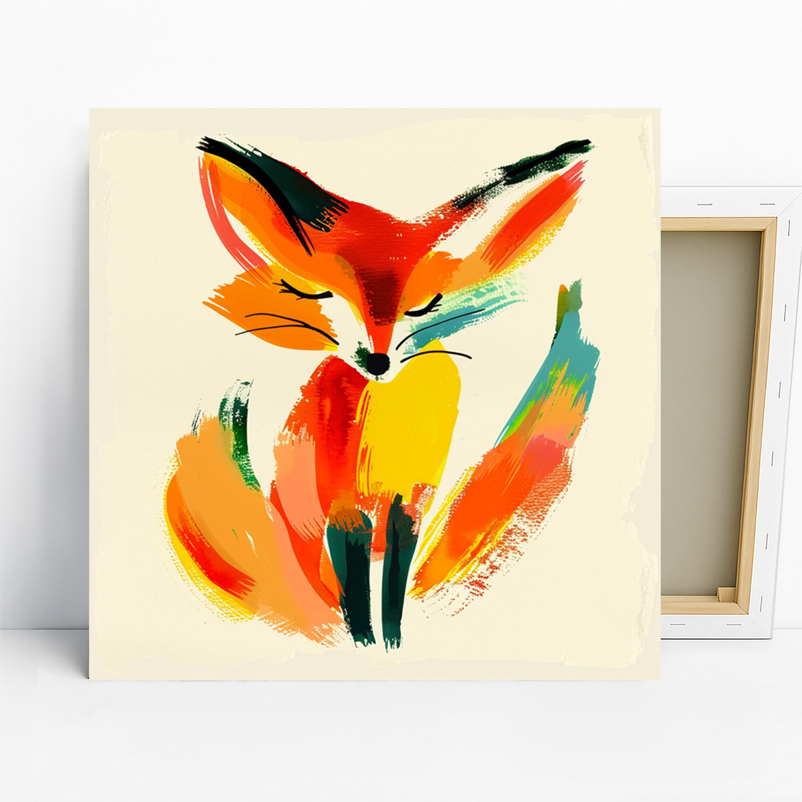 Fox Art, Canvas or Poster, Whimsical Contemporary Decor, Living Room Bedroom Wall Art, Orange Red Yellow Green, Childrens Room Wall Art