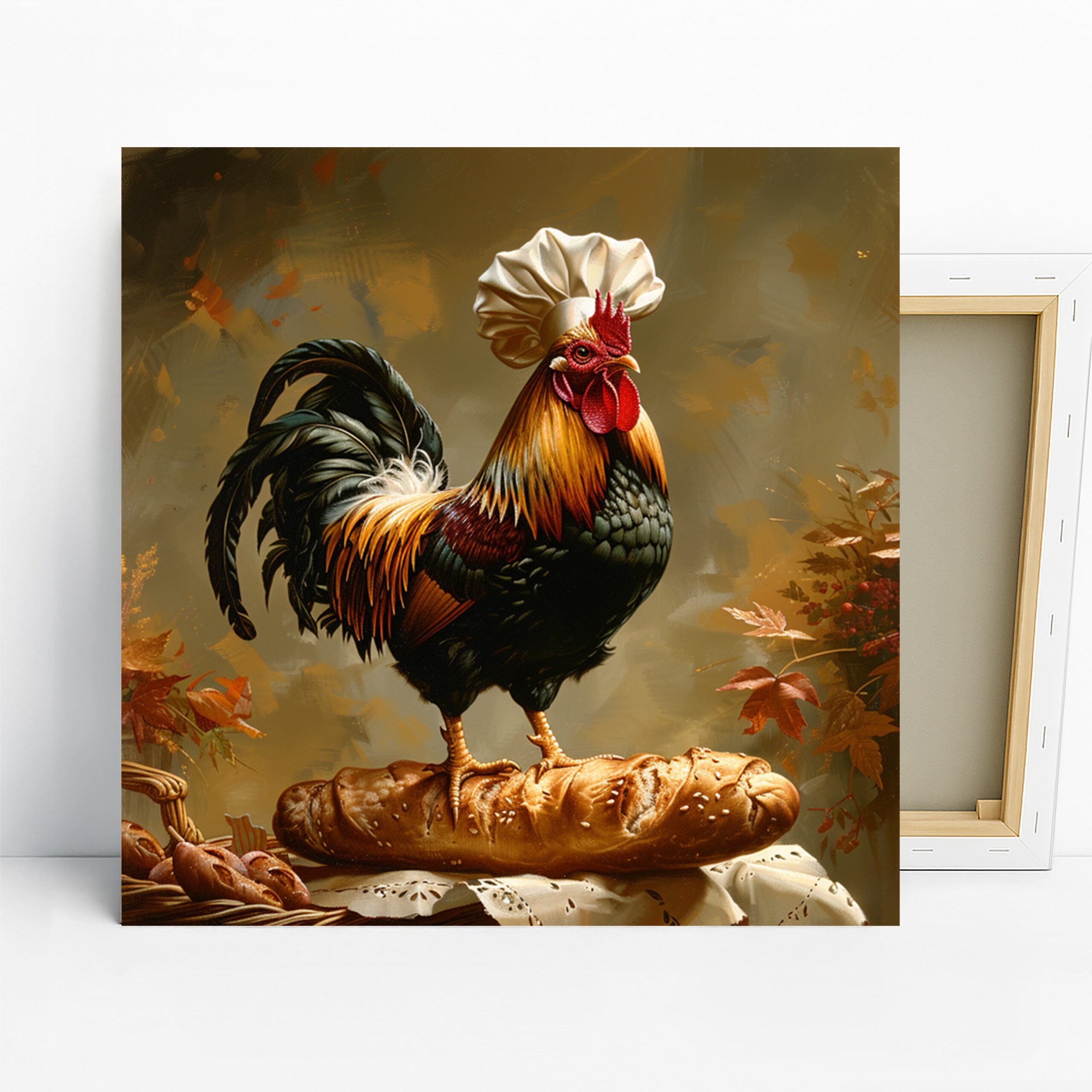 Rooster Art, Canvas or Poster, Classic Farmhouse Decor, Kitchen Dining Room Entryway Wall Art, Red Brown Gold and White