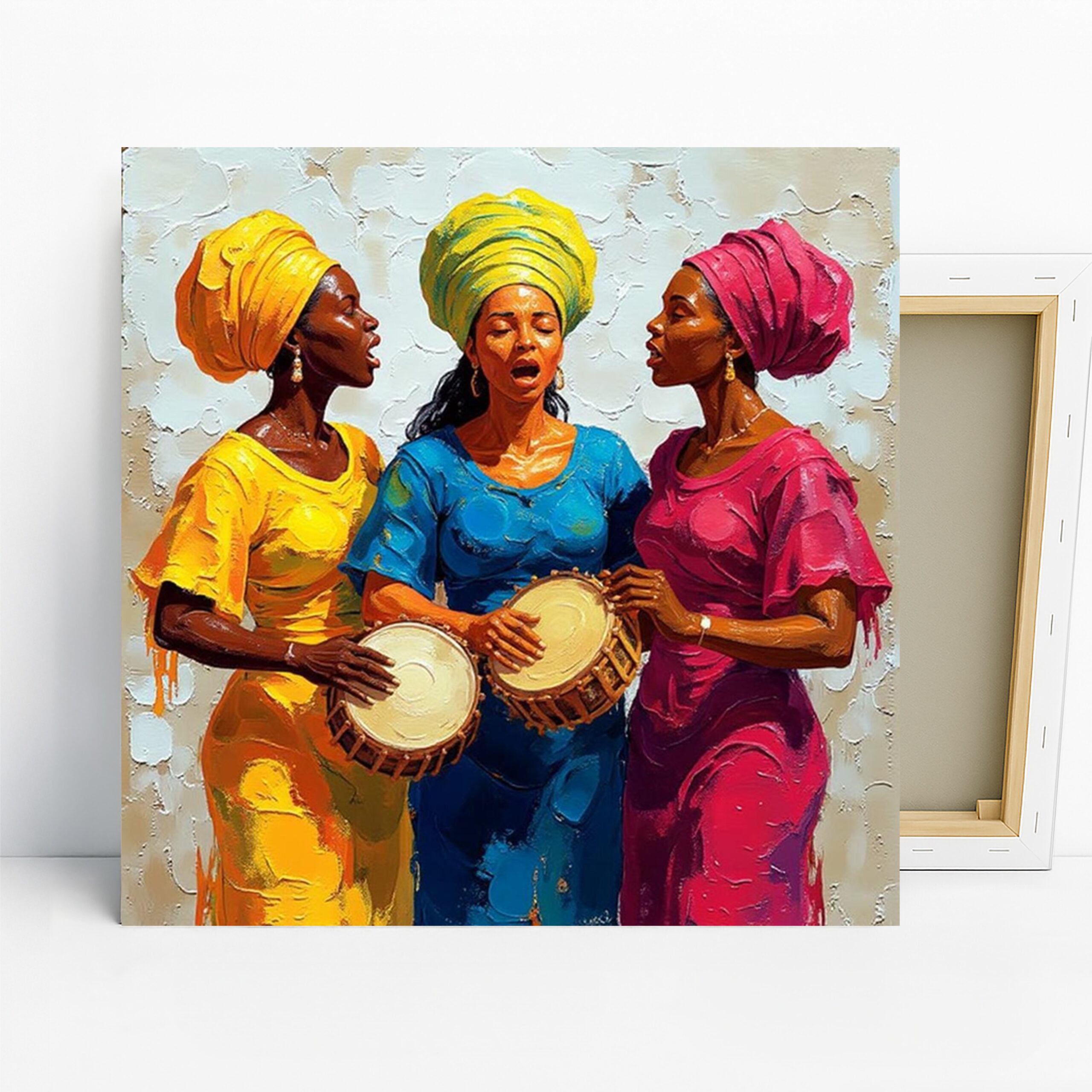 African Drummers Art, Canvas or Poster, Contemporary Bohemian Decor, Living Room Bedroom Music Room Wall Art, Yellow Blue Red Orange