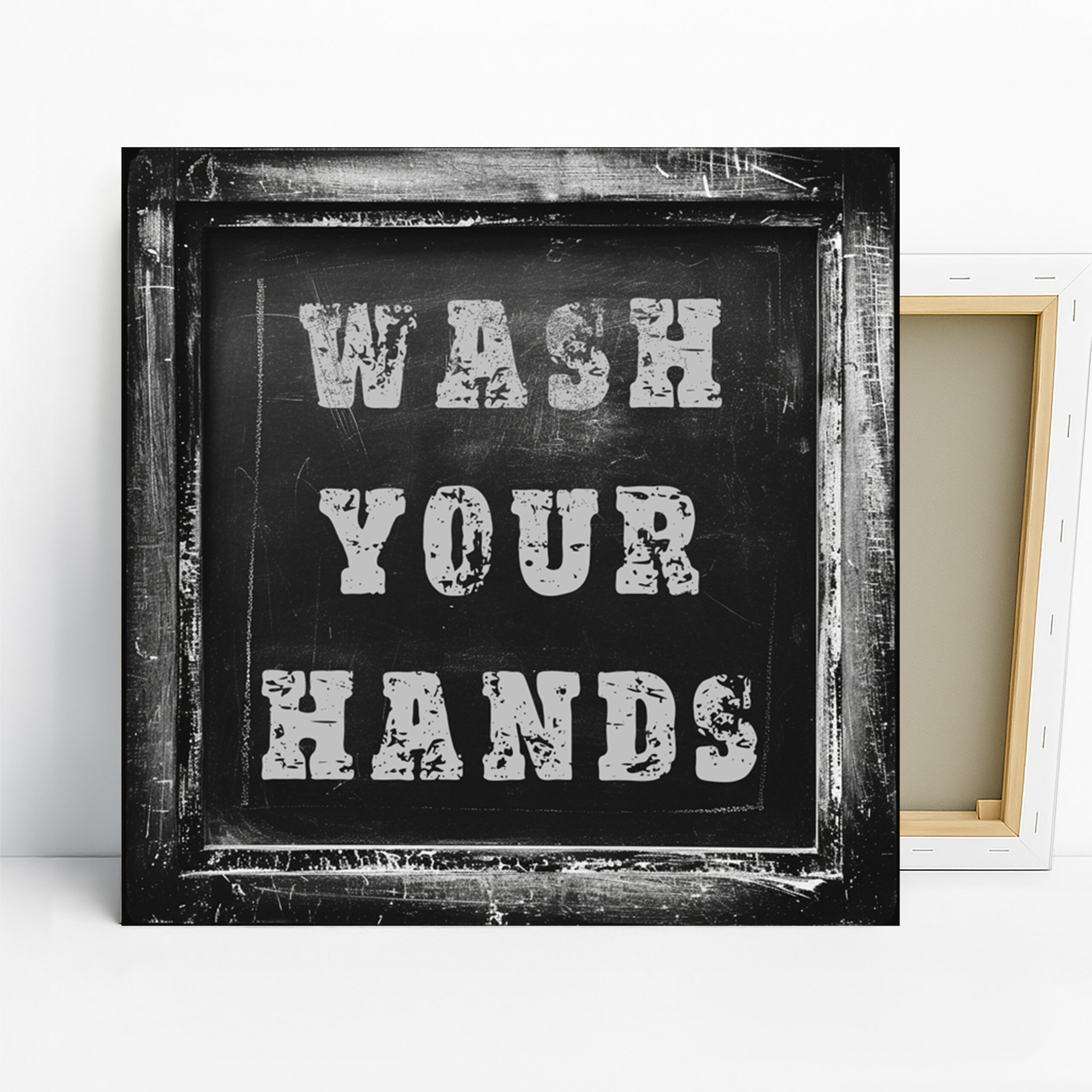 Wash Your Hands Art, Canvas or Poster, Vintage Street Graffiti Decor, Bathroom Laundry Room Kitchen Wall Art, Black White Grey