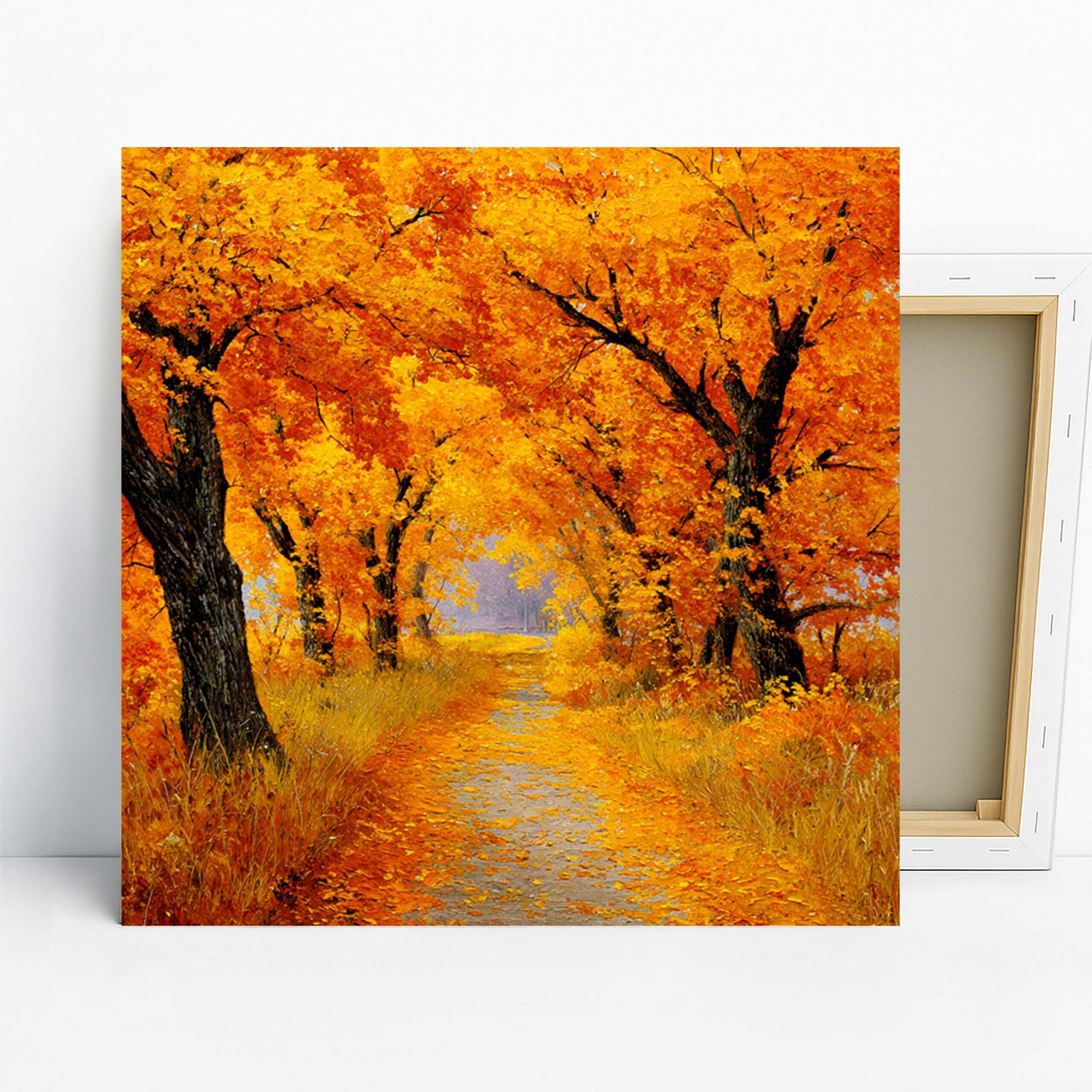 Autumn Path Art, Canvas or Poster, Nature Rustic Decor, Living Room Bedroom Hallway Wall Art, Orange Yellow Brown Red, Fall Home Decor
