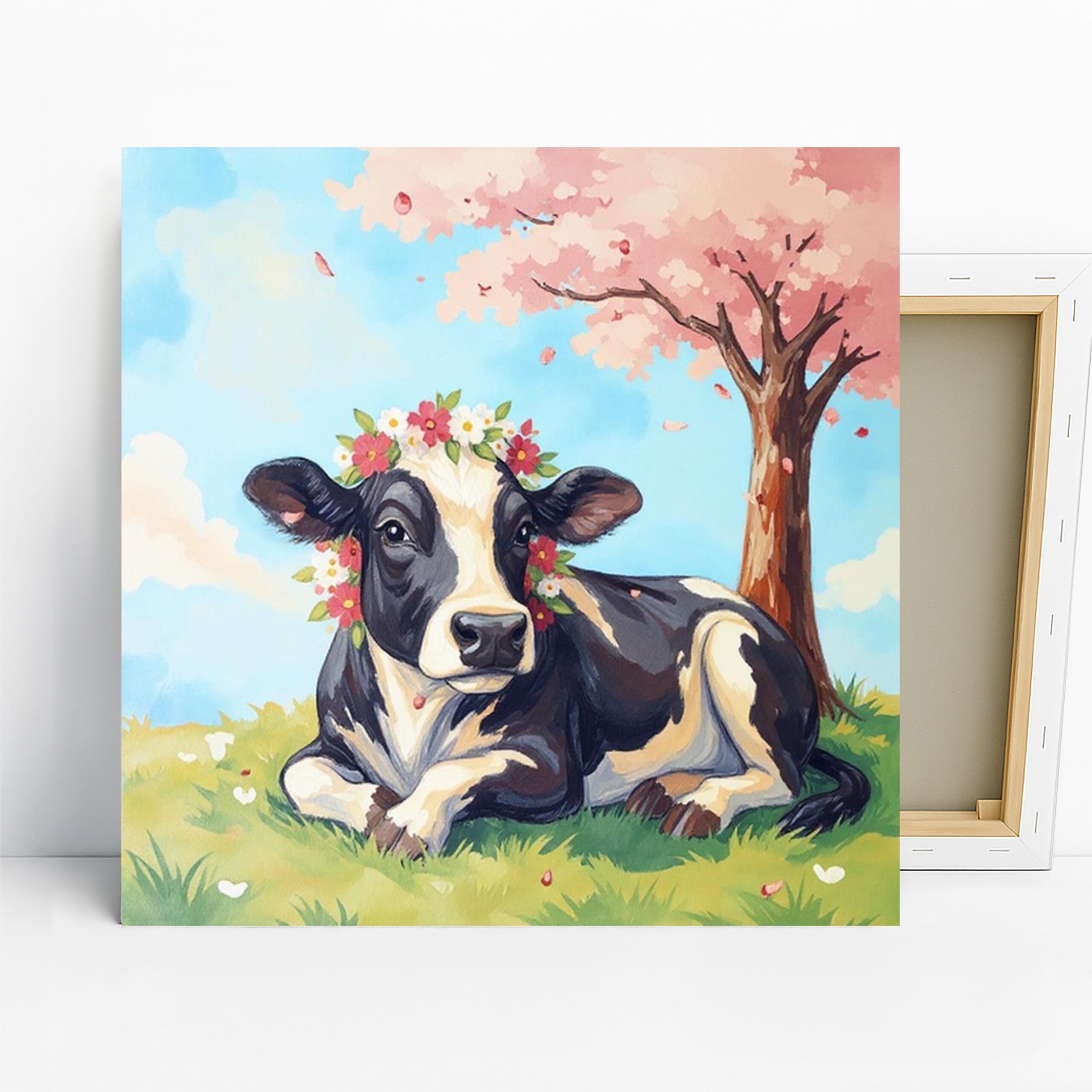 Cow Floral Art, Canvas or Poster, Whimsical Rustic Decor, Living Room Bedroom Kitchen Wall Art, Black White Pink Green, Farmhouse Animal Art