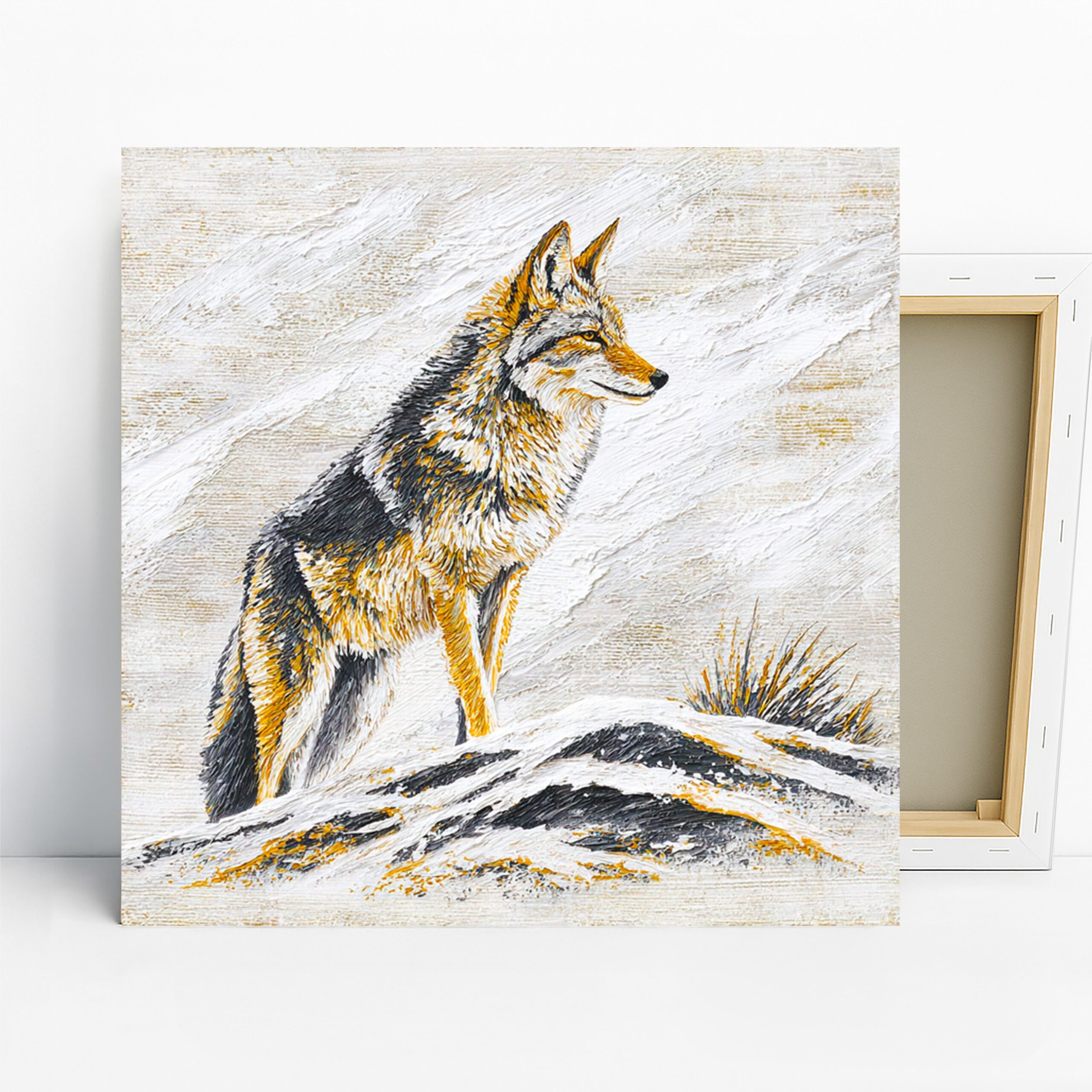 Wolf Art, Canvas or Poster, Contemporary Rustic Minimalist Decor, Living Room Office Bedroom Dining Room Wall Art, Orange Black White