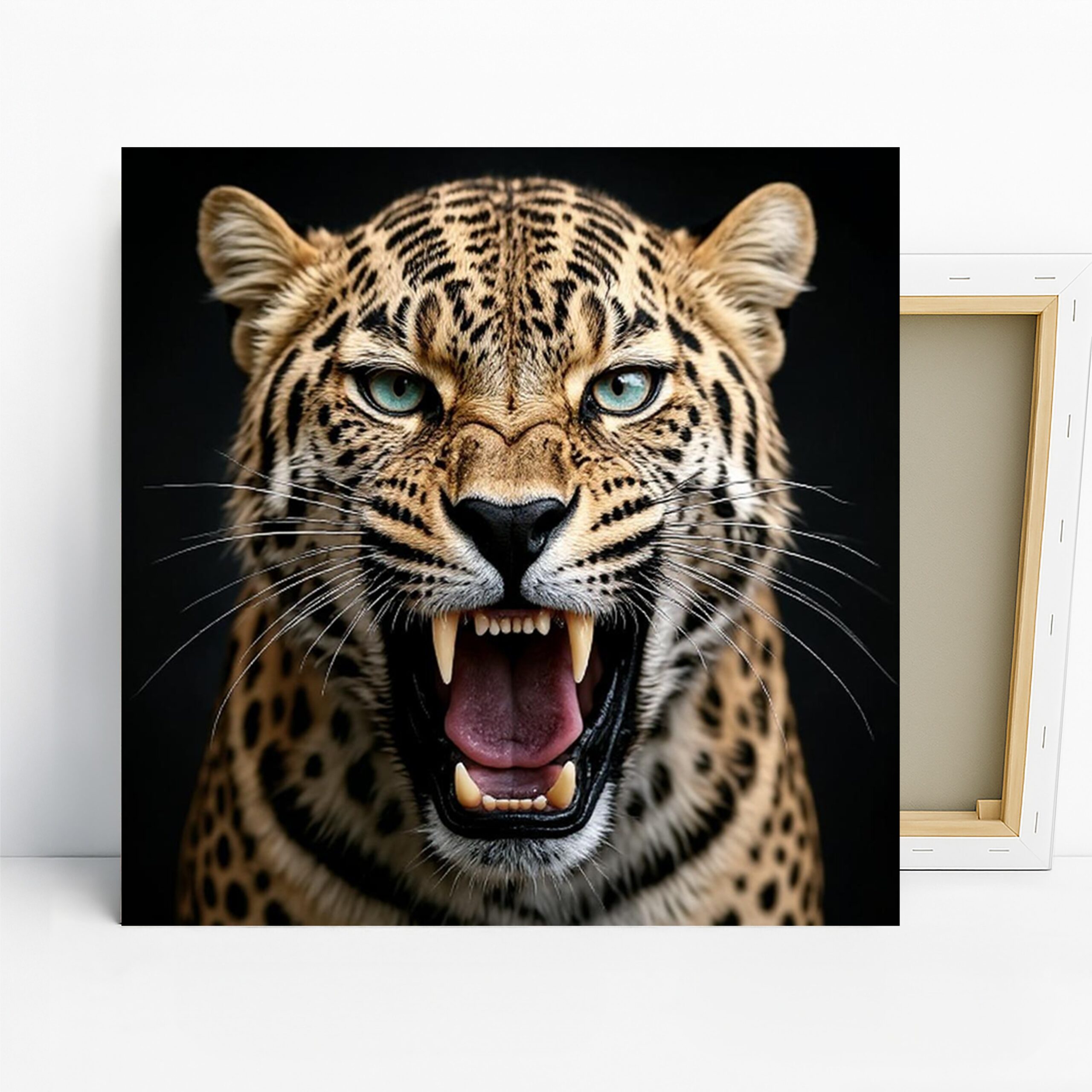 Leopard Art, Canvas or Poster, Contemporary Minimalist Rustic Decor, Living Room Office Bedroom Game Room Wall Art, Black Beige Blue White