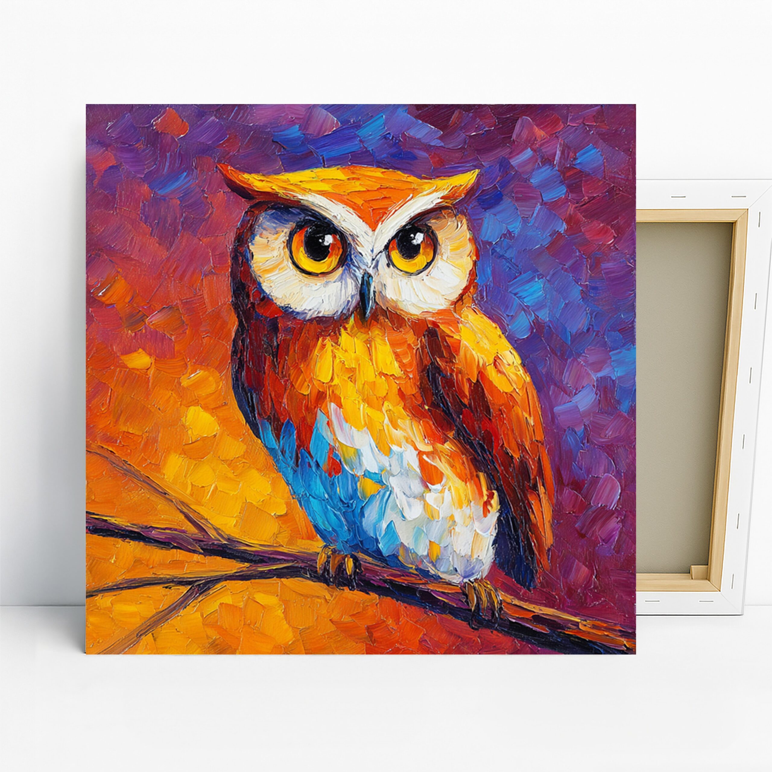 Colorful Owl Art, Canvas or Poster, Whimsical Contemporary Decor, Living Room Bedroom Office Children’s Wall Art, Orange Blue Yellow Purple