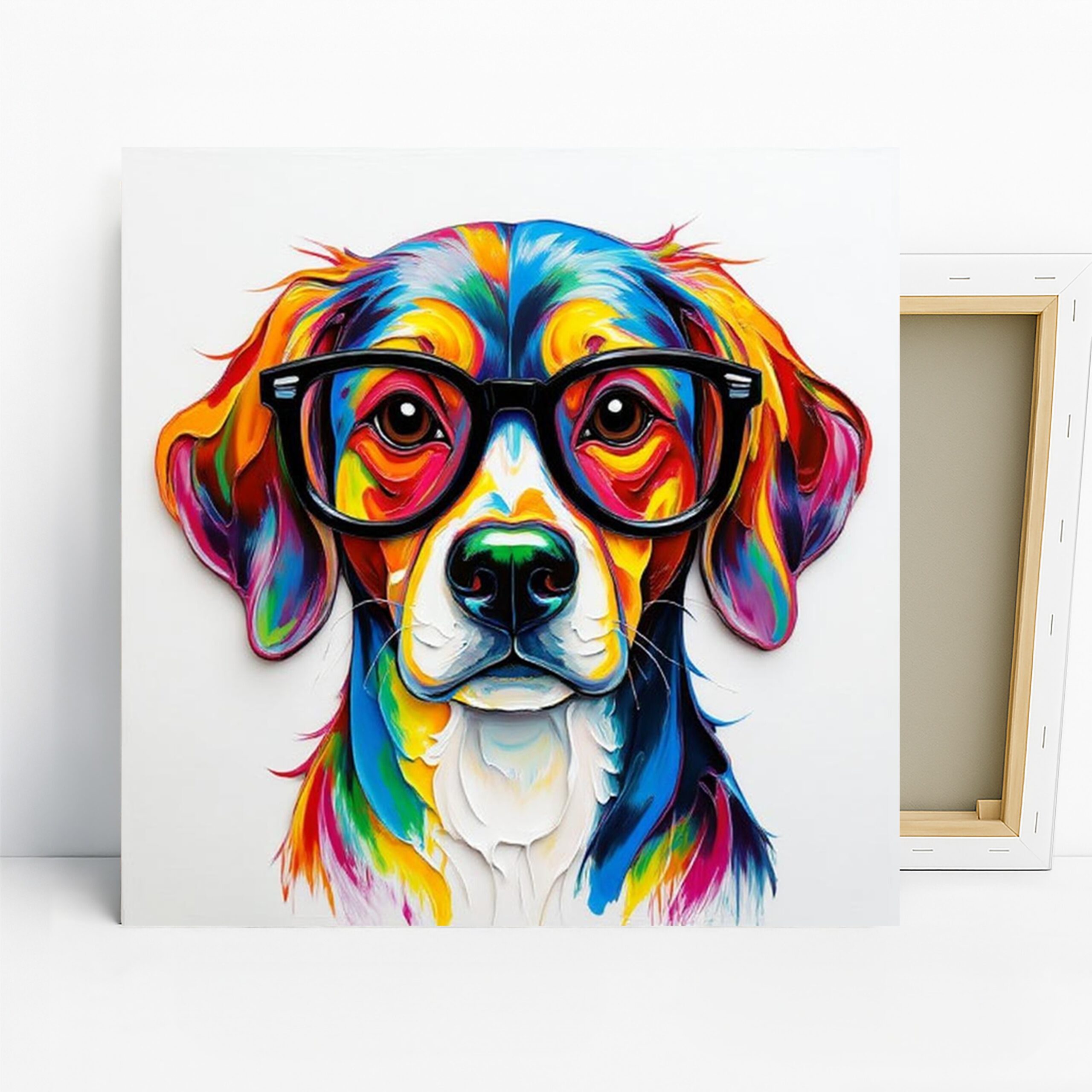 Colorful Dog Art, Canvas or Poster, Pop Art Eclectic Decor, Living Room Office Children’s Room Bedroom Wall Art, Multicolor Blue Yellow Red