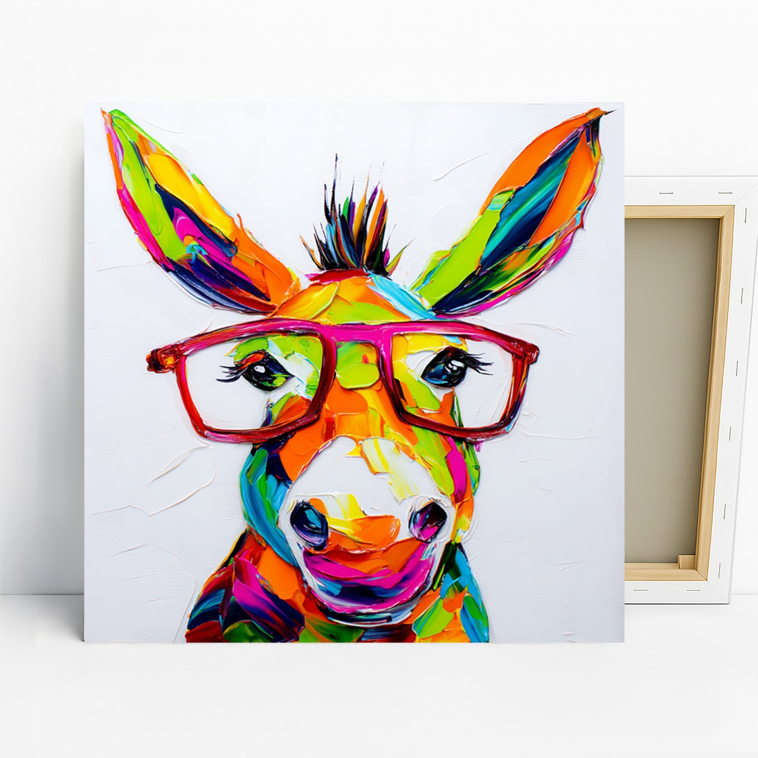 Colorful Donkey Art, Canvas or Poster, Whimsical Contemporary Decor, Living Room Office Children Room Wall Art, Multicolor Orange Green Pink