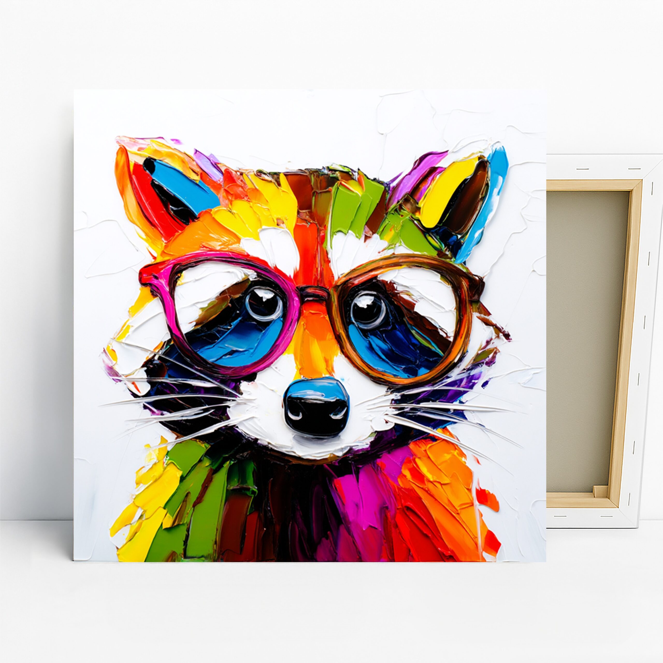 Colorful Raccoon Art, Canvas or Poster, Pop Art Whimsical Decor, Living Room Office Children’s Room Wall Art, Multicolor Blue Yellow Red