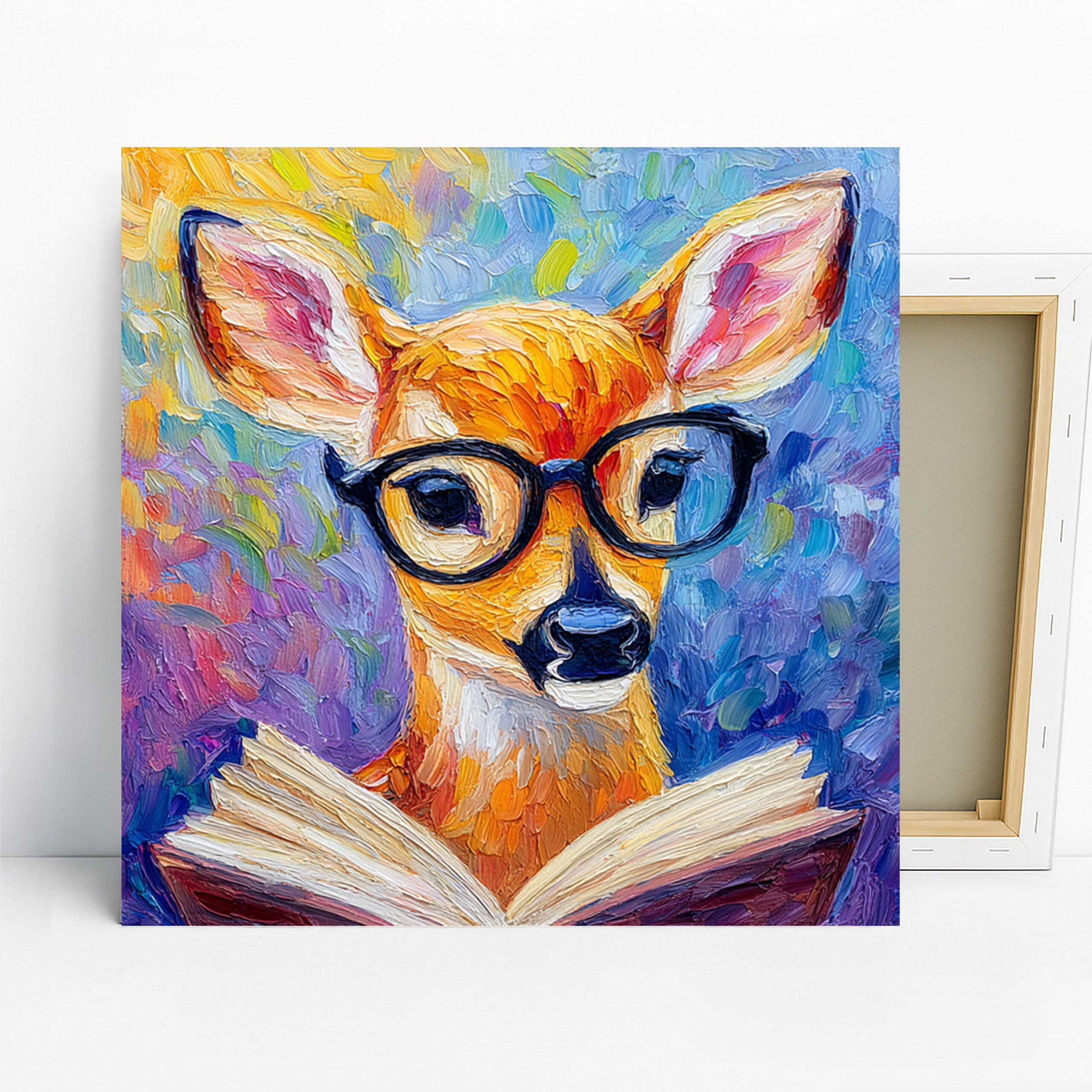 Deer Art, Canvas or Poster, Whimsical Modern Decor, Office Library Children's Room Wall Art, Orange Blue Purple Yellow