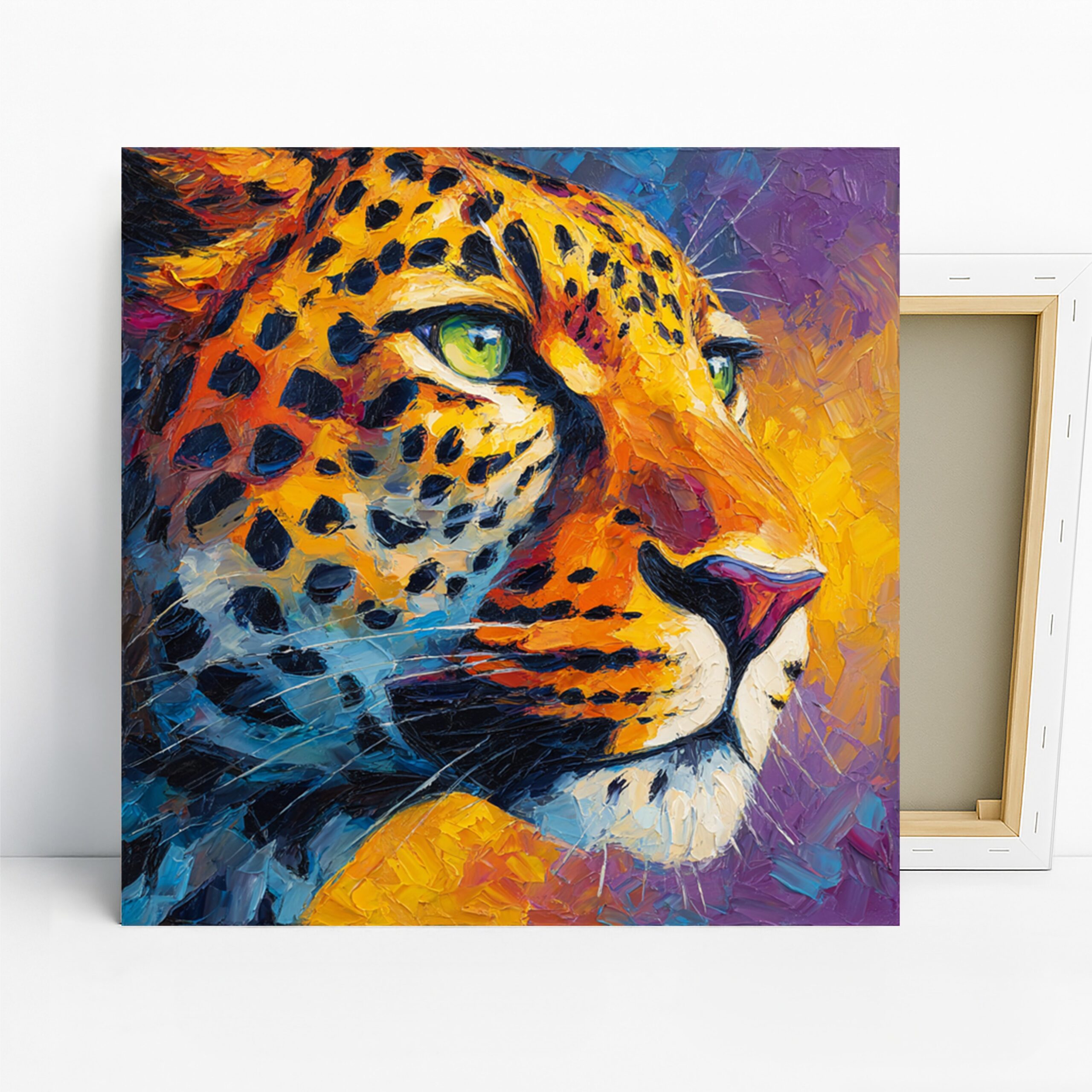 Jaguar Face Art, Canvas or Poster, Contemporary Impressionism Decor, Living Room Bedroom Office Wall Art, Orange Blue Yellow Purple