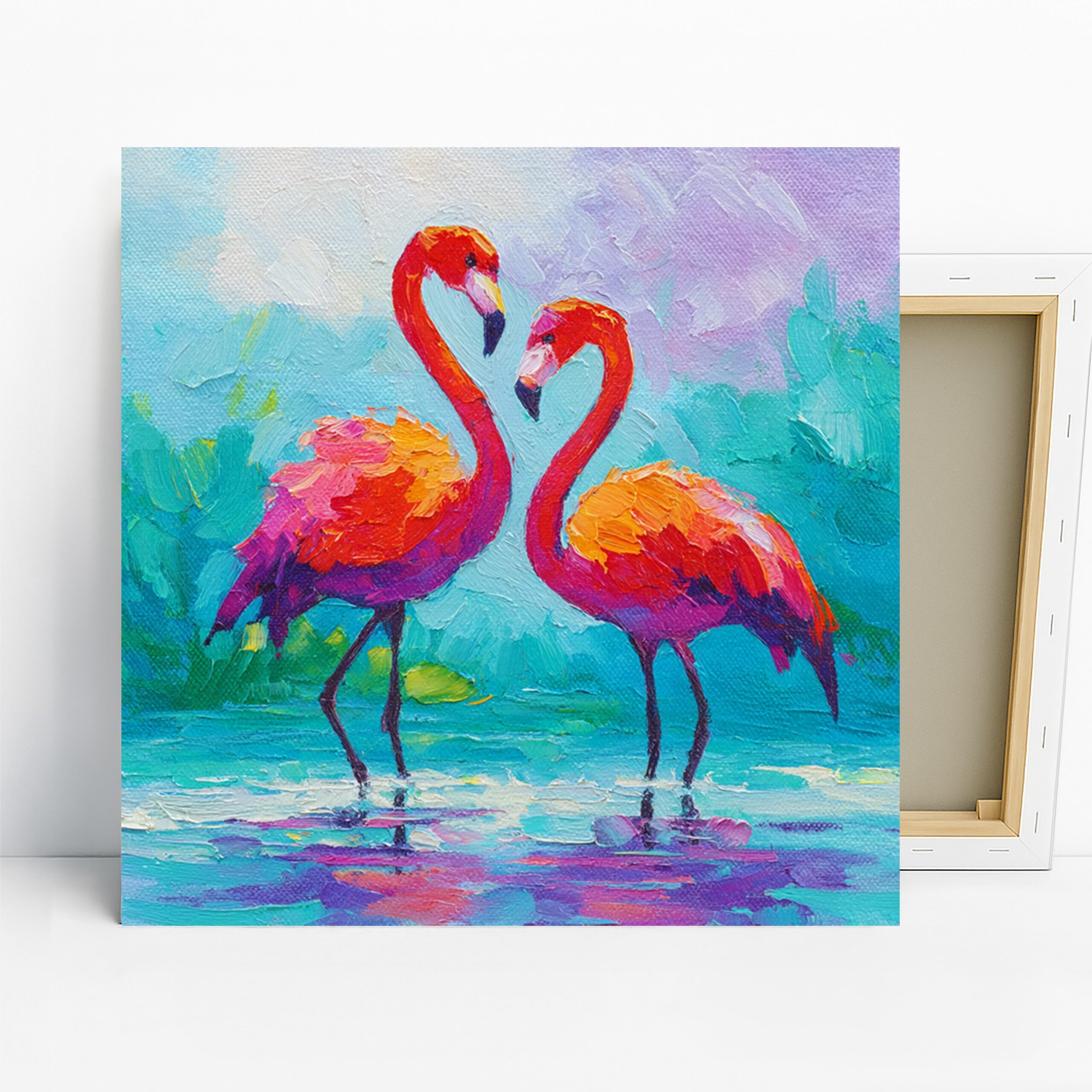 Flamingo Art, Canvas or Poster, Contemporary Coastal Decor, Living Room Bedroom Bathroom Dining Room Wall Art, Red Orange Turquoise Purple