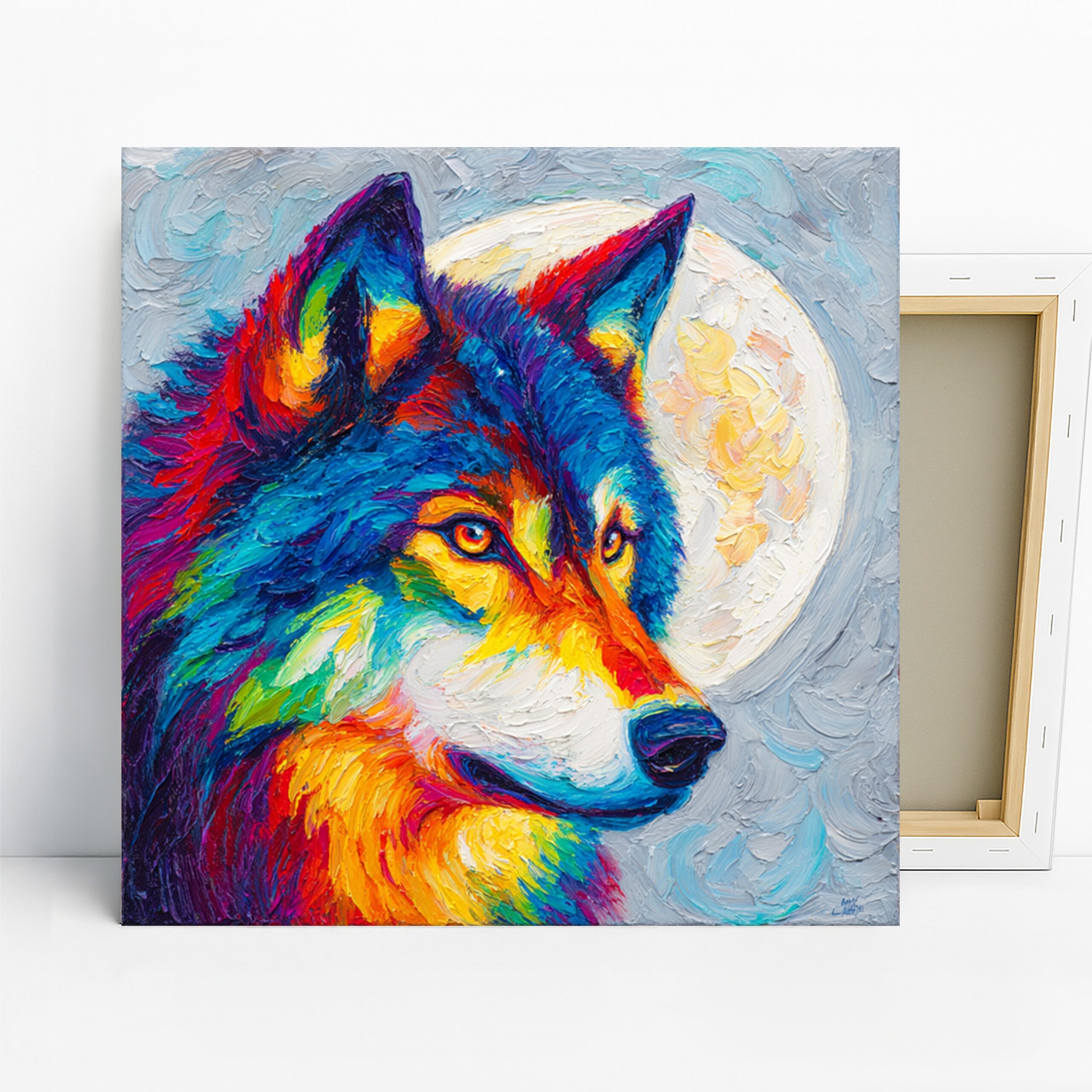 Wolf Art, Canvas or Poster, Contemporary Bohemian Decor, Living Room Bedroom Office Children's Room Wall Art, Blue Red Yellow Purple