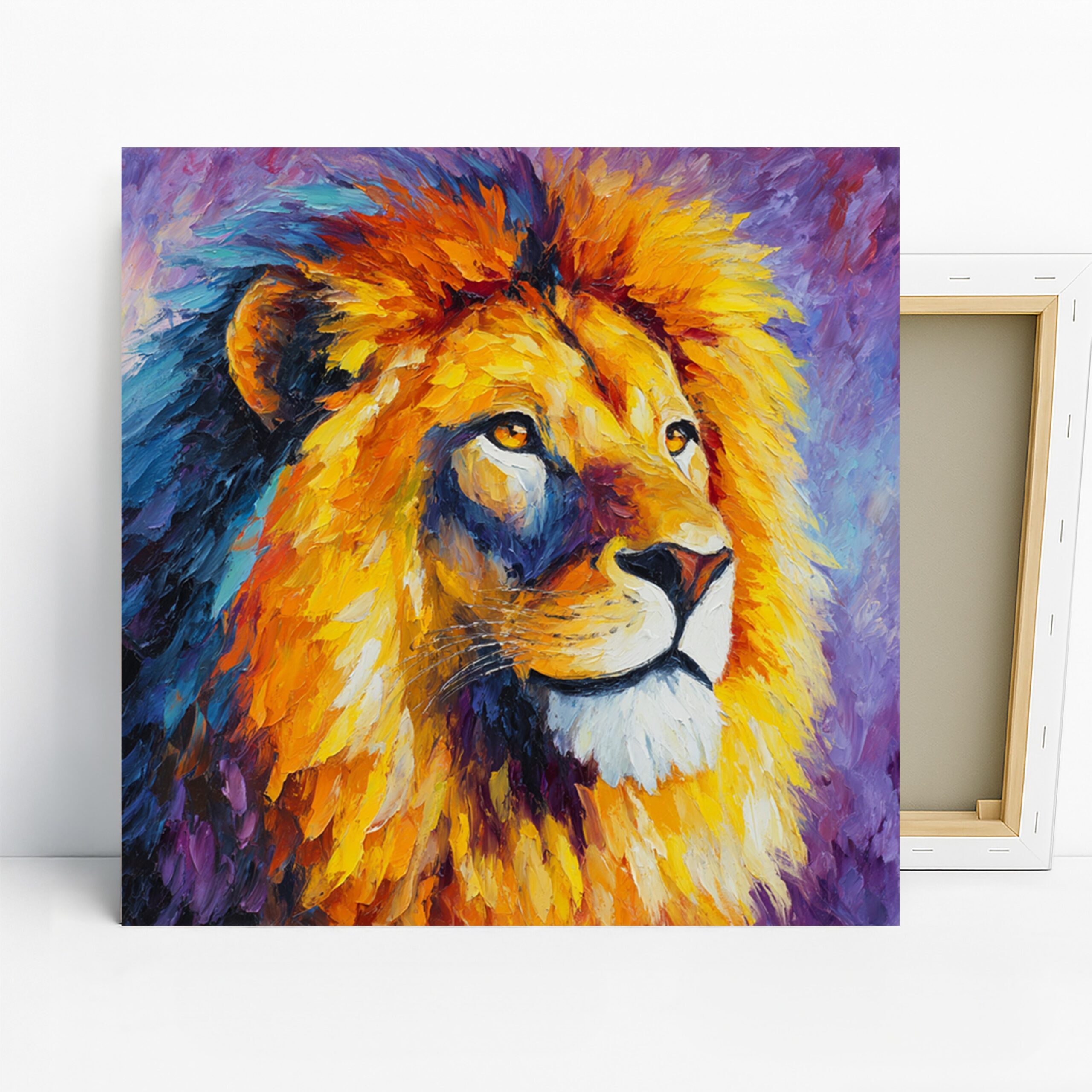Lion Art, Canvas or Poster, Contemporary Impressionism Decor, Living Room Office Bedroom Dining Room Wall Art, Yellow Orange Blue Purple
