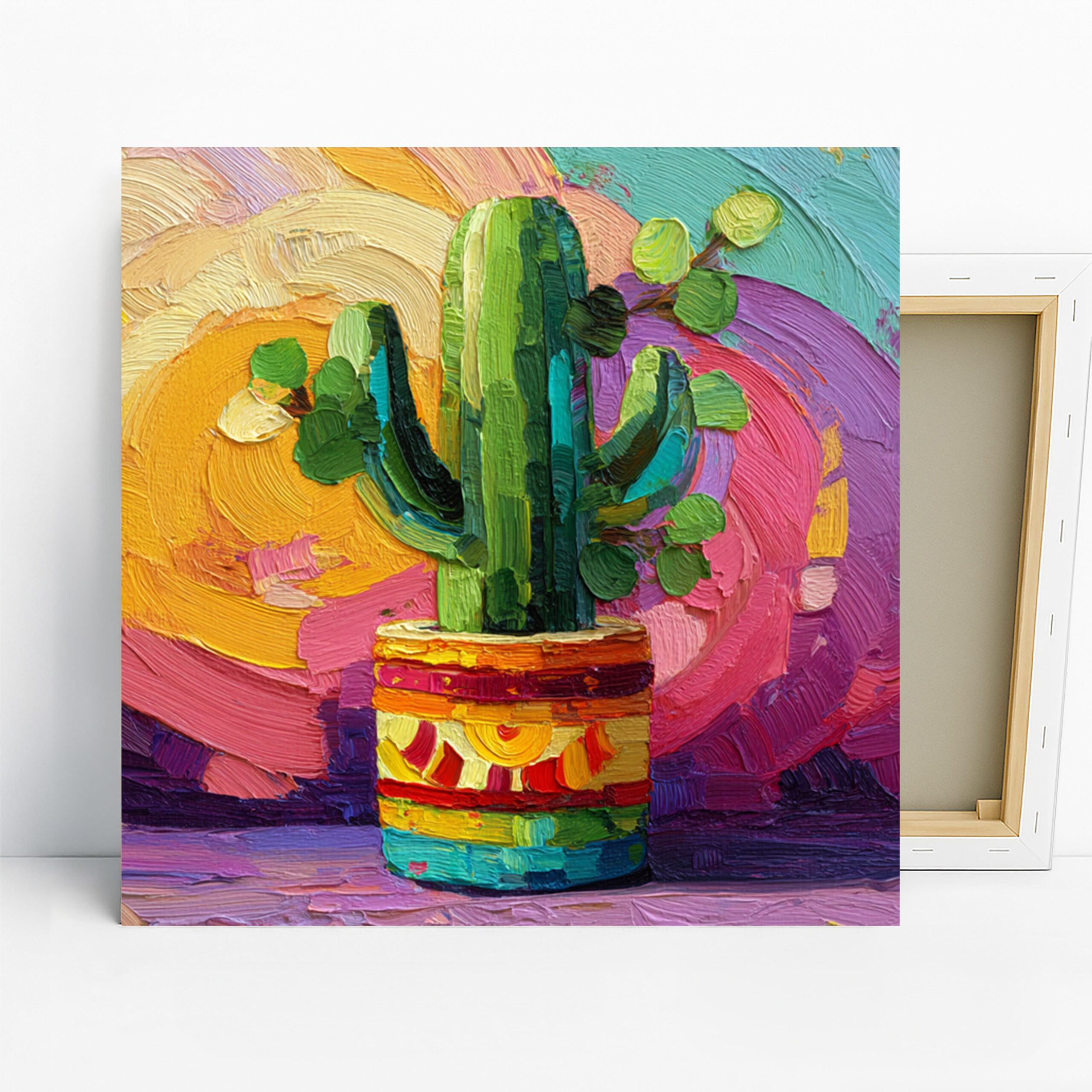 Cactus Art, Canvas or Poster, Contemporary Nature Decor, Living Room Office Bedroom Dining Room Wall Art, Green Purple Orange Yellow