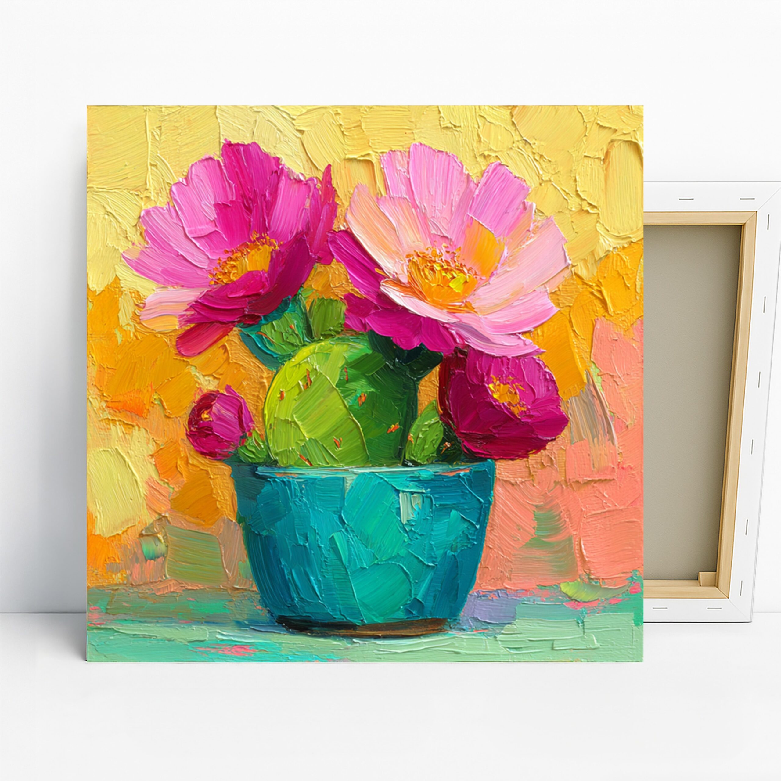 Vibrant Floral Vase Art, Canvas or Poster, Impressionism Modern Decor, Living Room Bedroom Dining Office Wall Art, Pink Yellow Green Blue