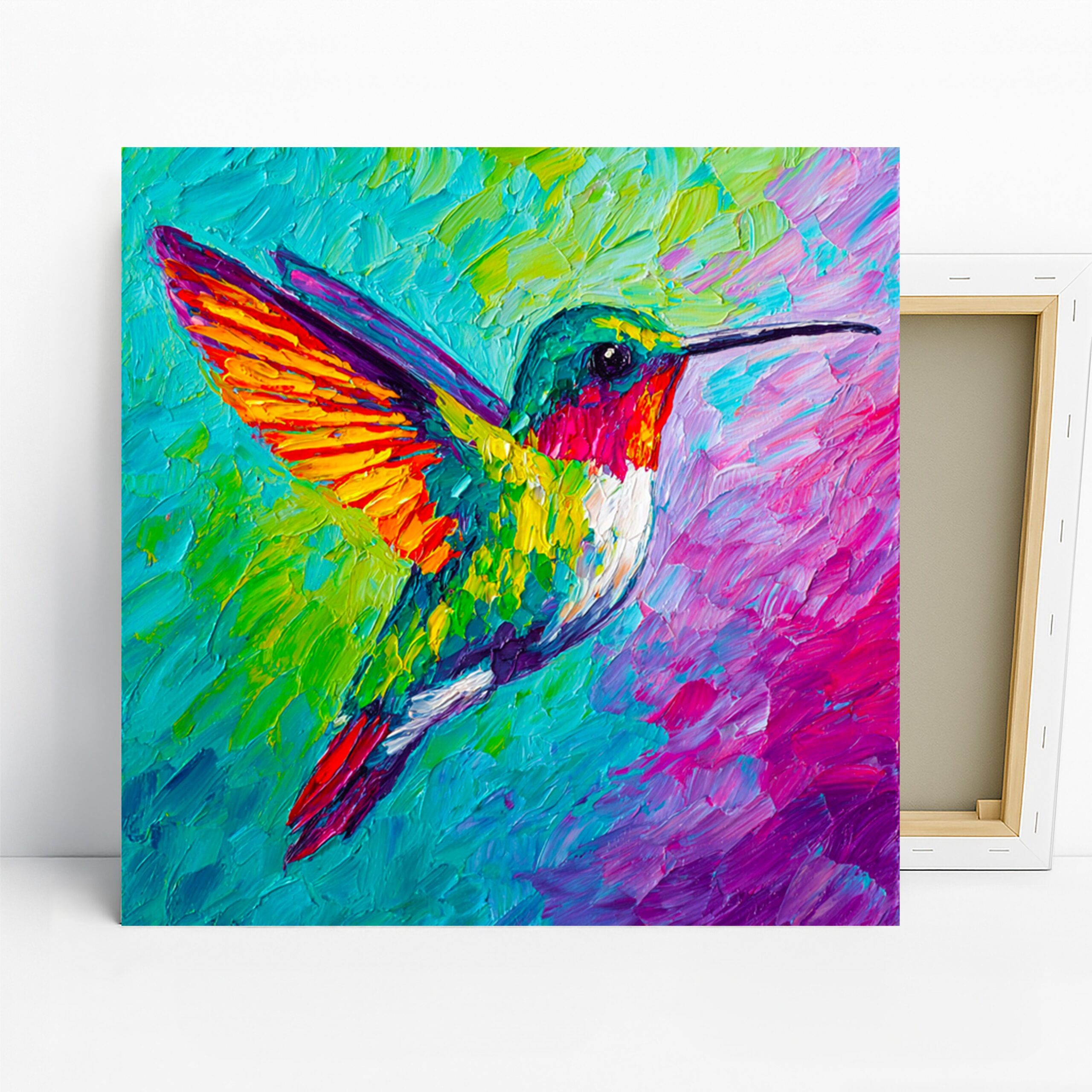 Hummingbird Art, Canvas or Poster, Contemporary Nature Decor, Living Room Bedroom Office Children Room Wall Art, Turquoise Pink Orange Green