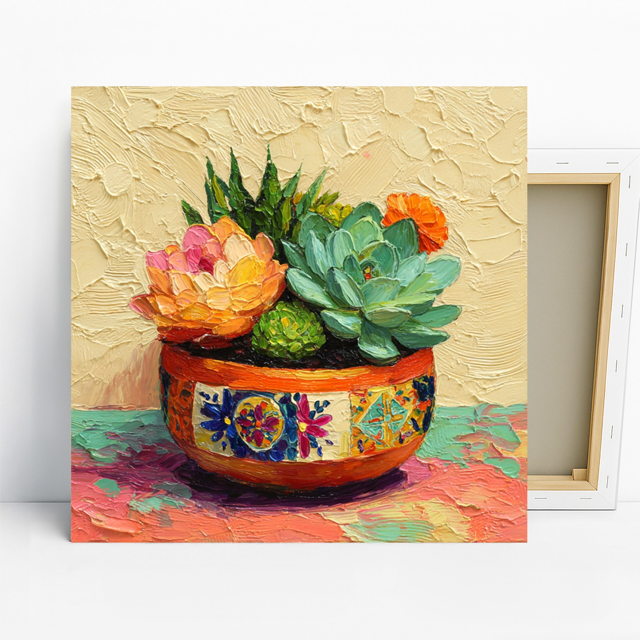 Vibrant Succulent Art, Canvas or Poster, Floral Contemporary Decor, Living Room Dining Room Kitchen Wall Art, Multicolor Green Orange Pink