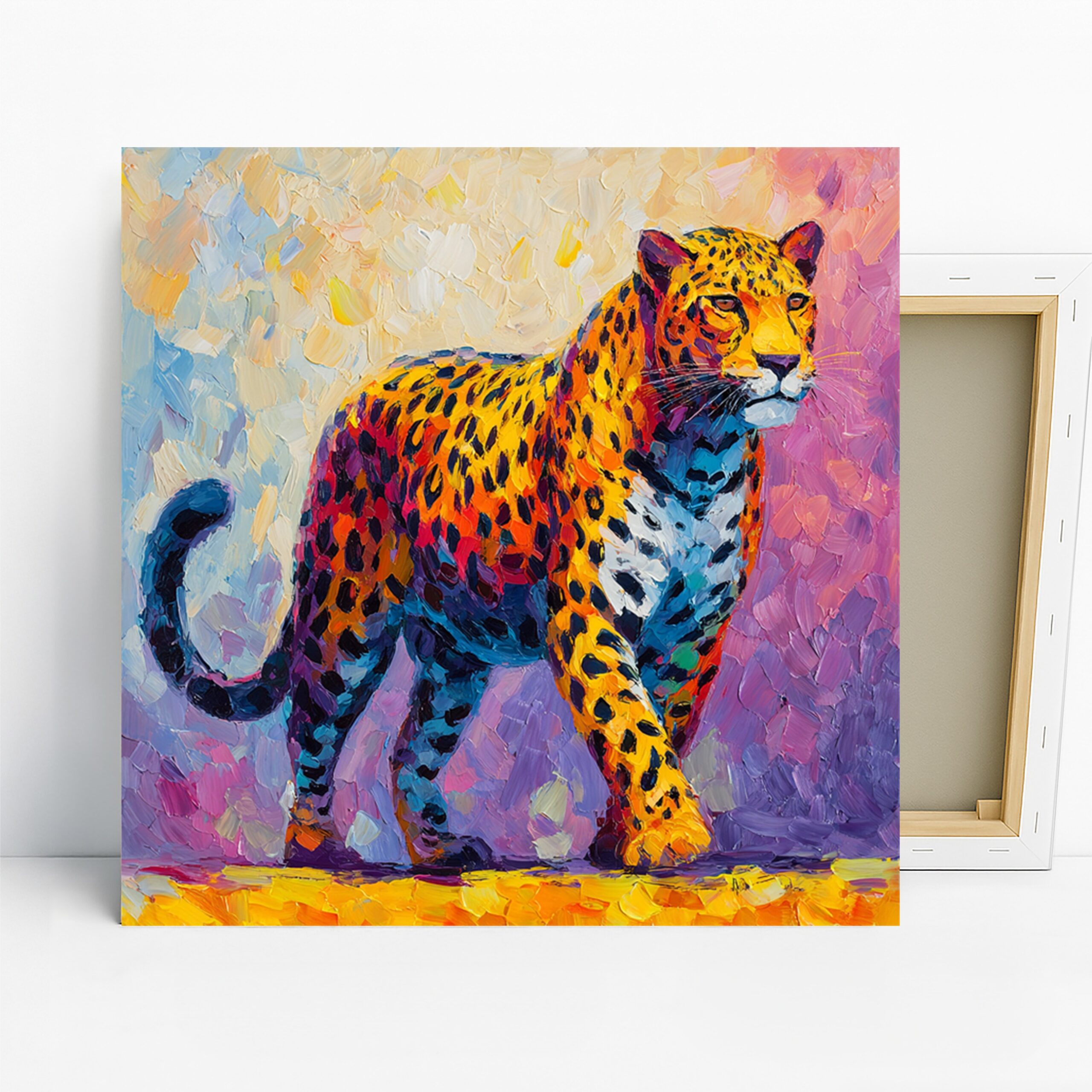 Colorful Leopard Art, Canvas or Poster, Contemporary Animal Decor, Living Room Bedroom Office Game Room Wall Art, Yellow Orange Purple Blue
