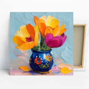 Vibrant Tulips in Blue Vase Art