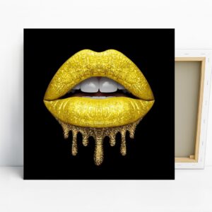 Golden Lips Drip Art