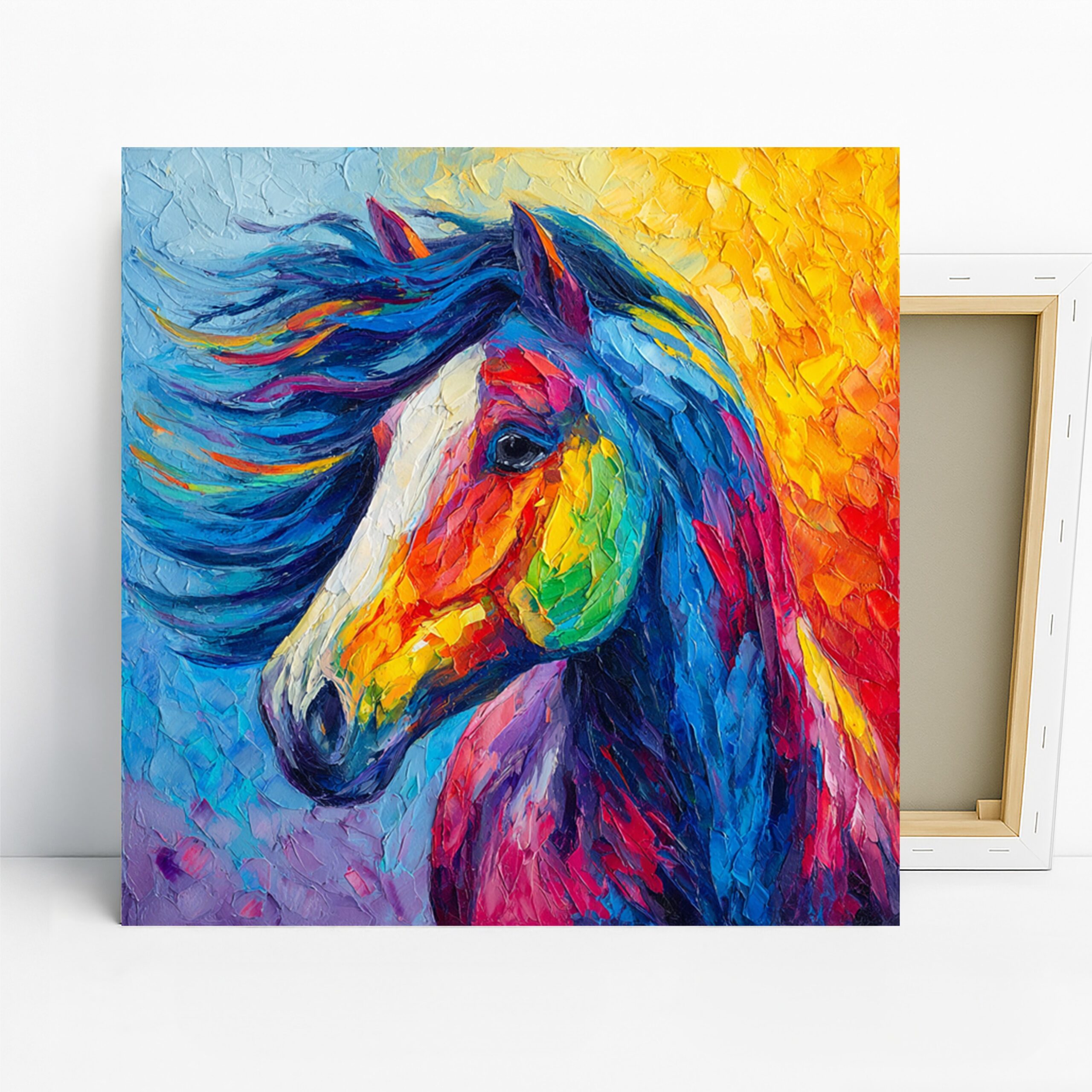 Horse Art, Canvas or Poster, Contemporary Eclectic Decor, Living Room Bedroom Office Children’s Room Wall Art, Multicolor Blue Yellow Red