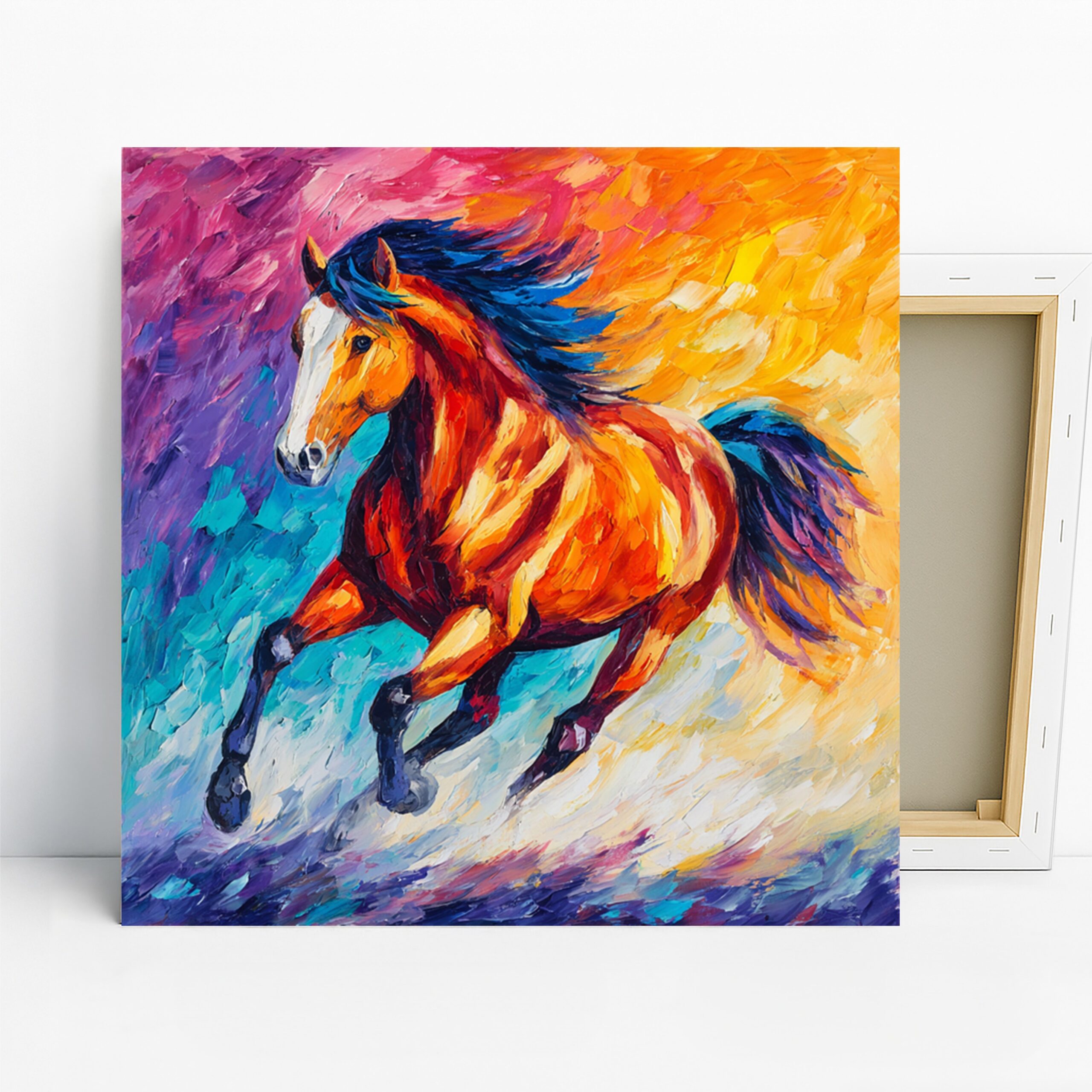 Horse Art, Canvas or Poster, Contemporary Impressionism Decor, Living Room Bedroom Office Dining Room Wall Art, Orange Blue Purple Yellow