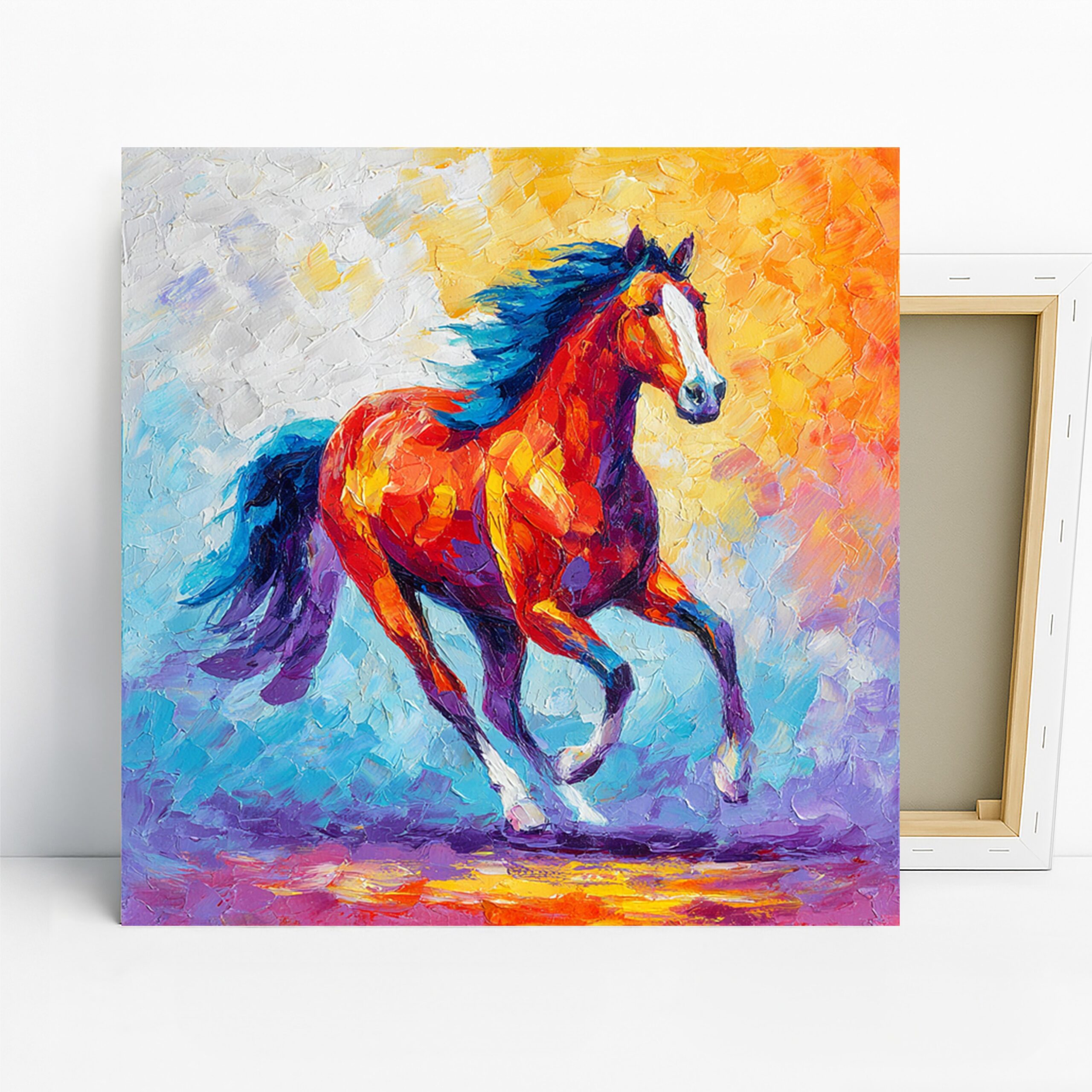 Colorful Horse Art, Canvas or Poster, Contemporary Bohemian Decor, Living Room Office Bedroom Dining Room Wall Art, Red Blue Orange Yellow