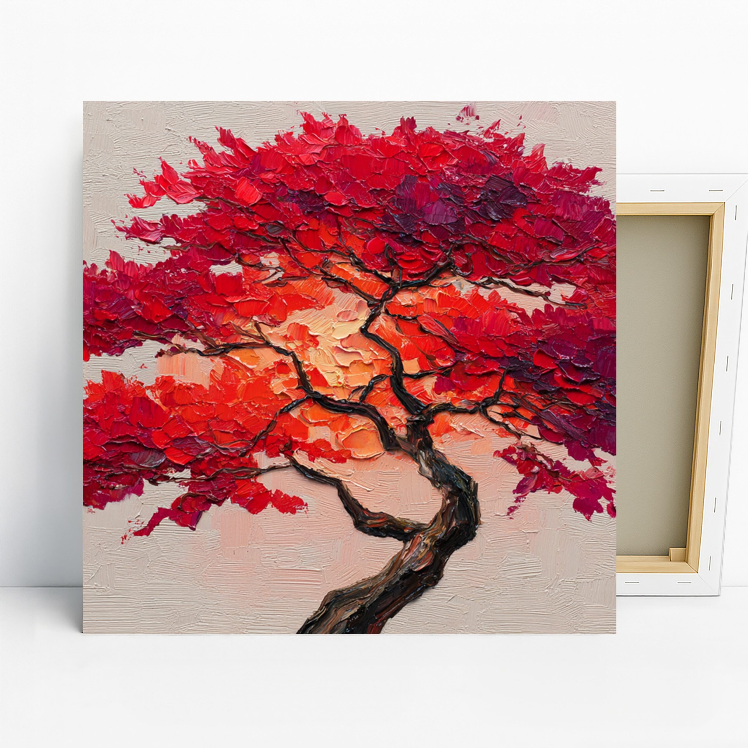 Red Maple Tree Art, Canvas or Poster, Contemporary Nature Decor, Living Room Bedroom Office Dining Room Wall Art, Red Orange Brown Purple