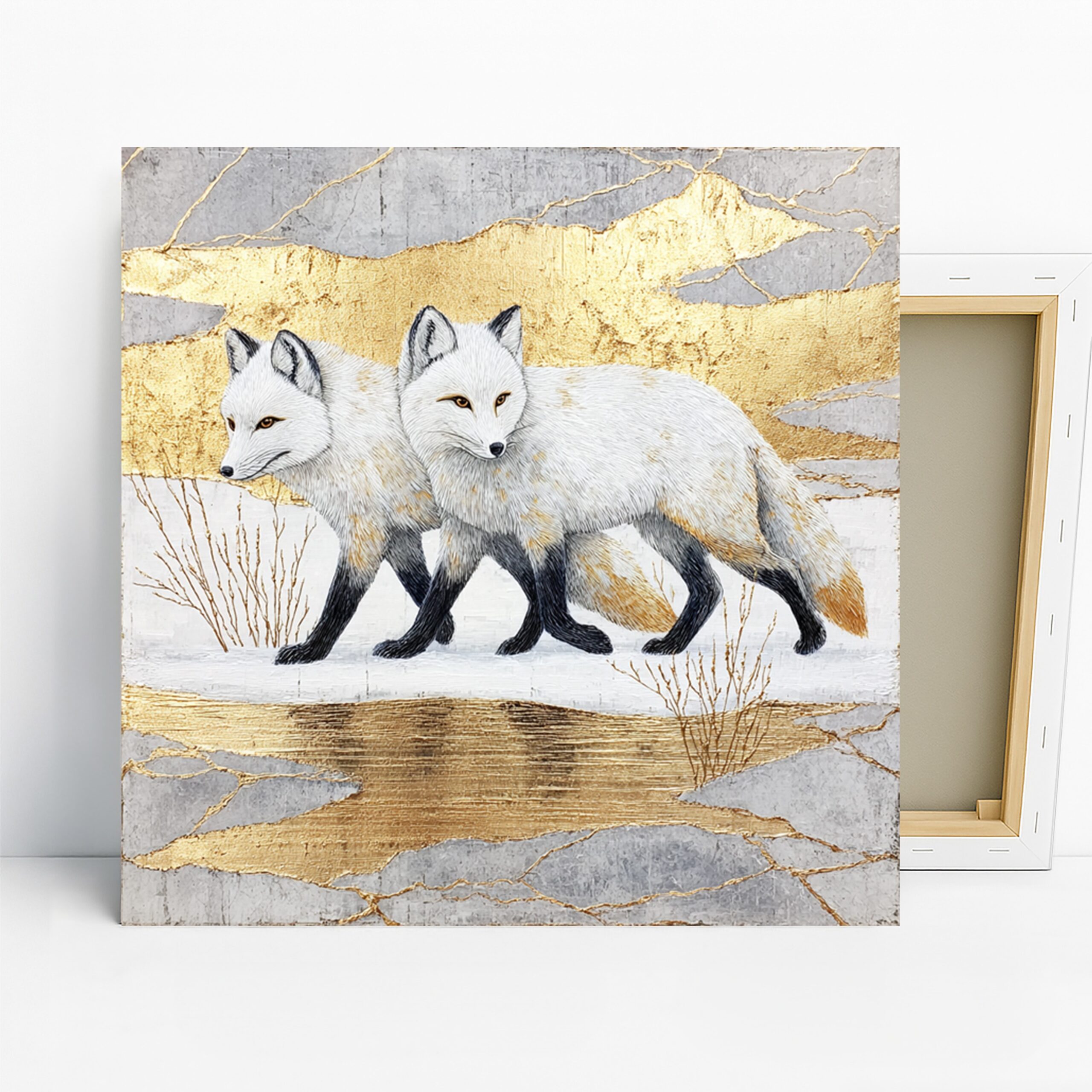 Fox Art, Canvas or Poster, Animal Contemporary Decor, Living Room Bedroom Office Dining Room Wall Art, White Gold Grey Black