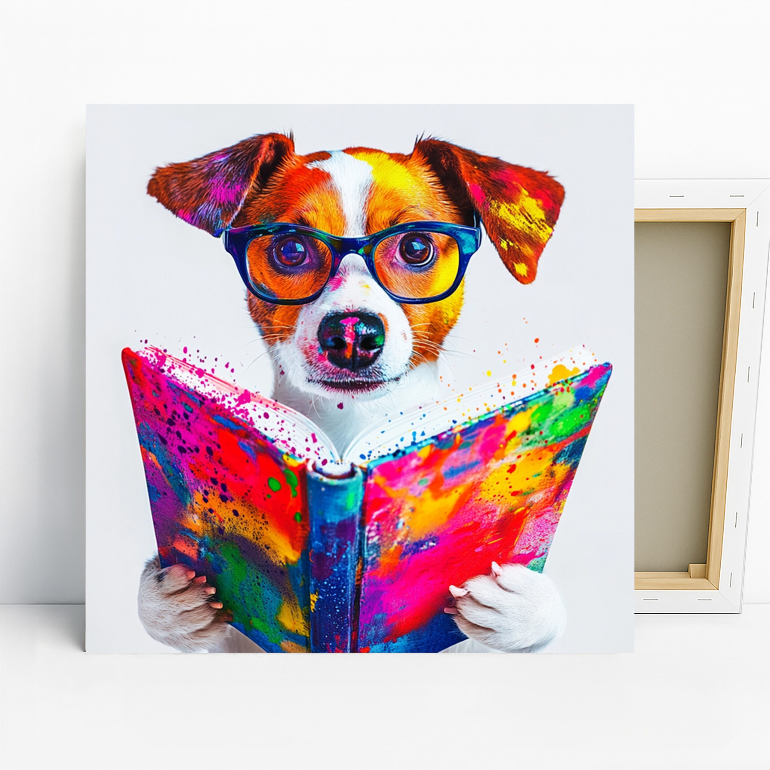 Jack Russell Terrier Art, Canvas or Poster, Whimsical Pop Art Decor, Office Living Room Bedroom Wall Art, Multicolor Blue Orange Pink