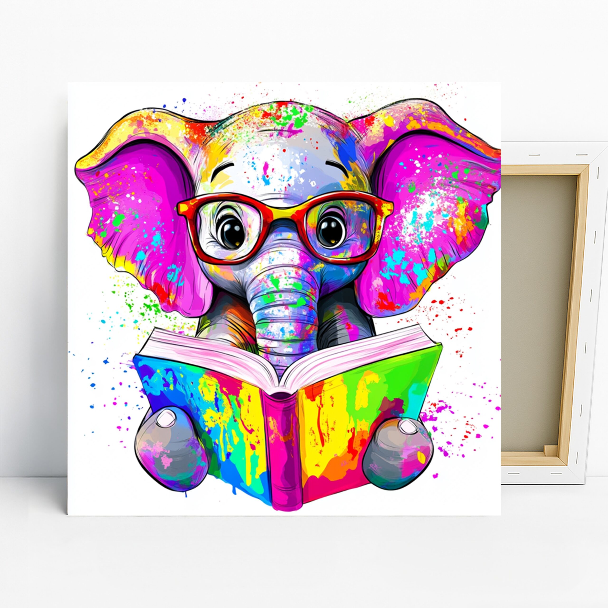 Elephant Art, Canvas or Poster, Whimsical Contemporary Decor, Children’s Room Office Living Room Bedroom Wall Art, Pink Purple Yellow 