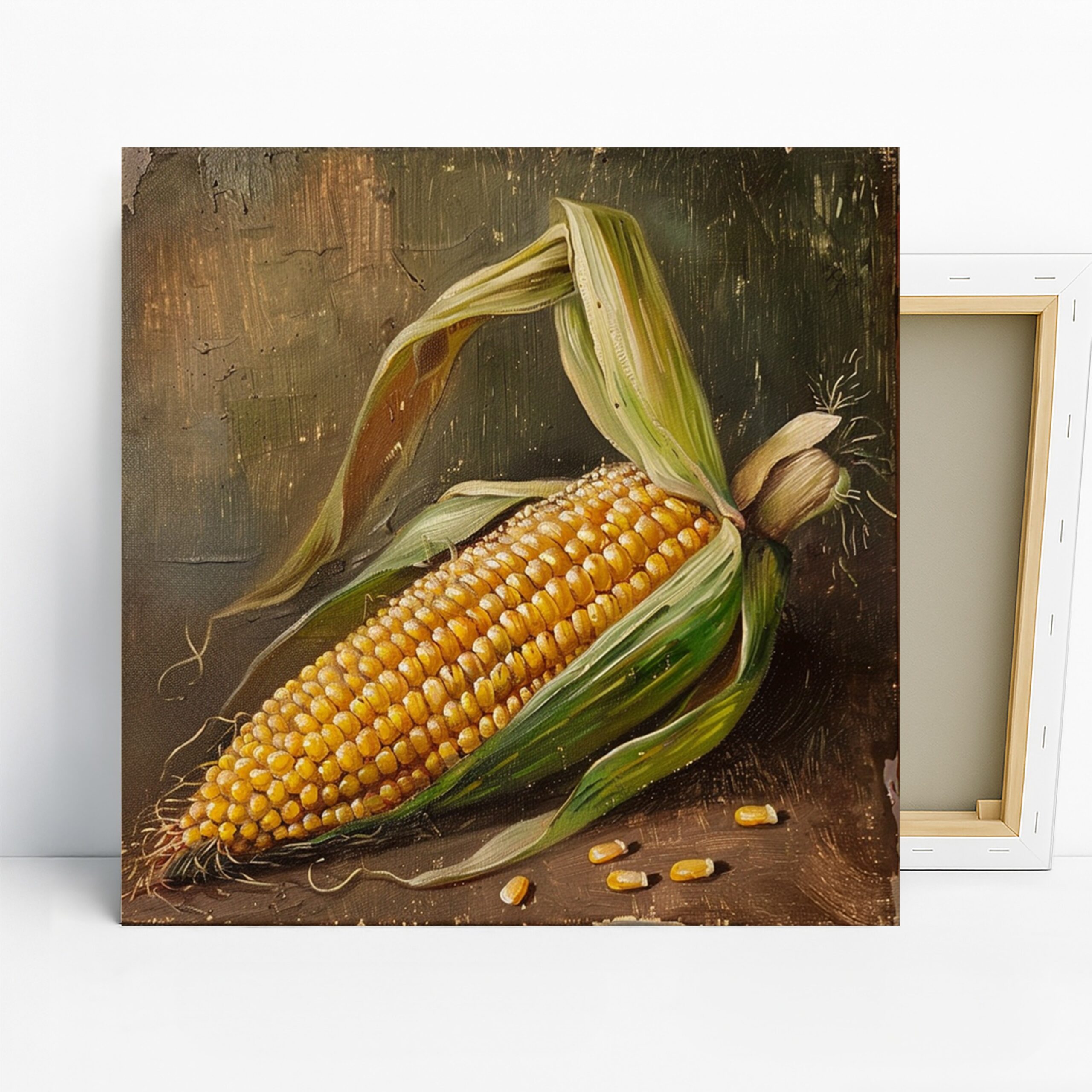 Golden Corn Harvest Art, Canvas or Poster, Still Life Rustic Decor, Kitchen Dining Room Pantry Wall Art, Yellow Green Brown Gold