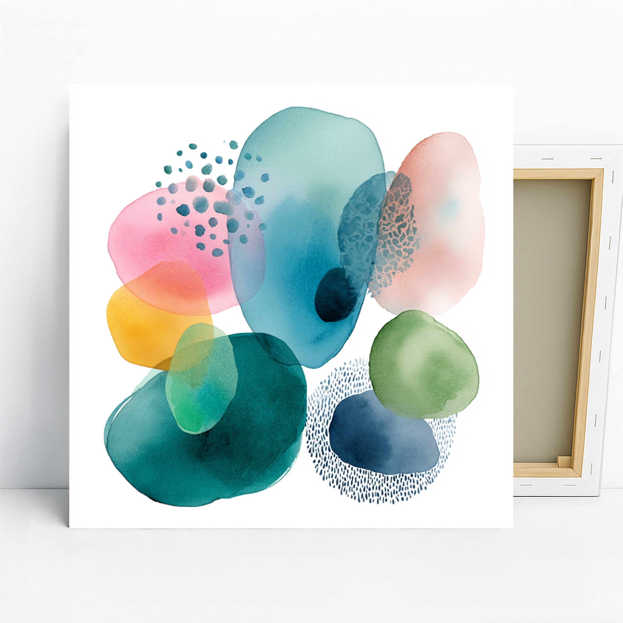 Oasis Art, Canvas or Poster, Abstract Modern Minimalist Decor, Living Room Office Bedroom Bathroom Wall Art, Blue Pink Green Yellow