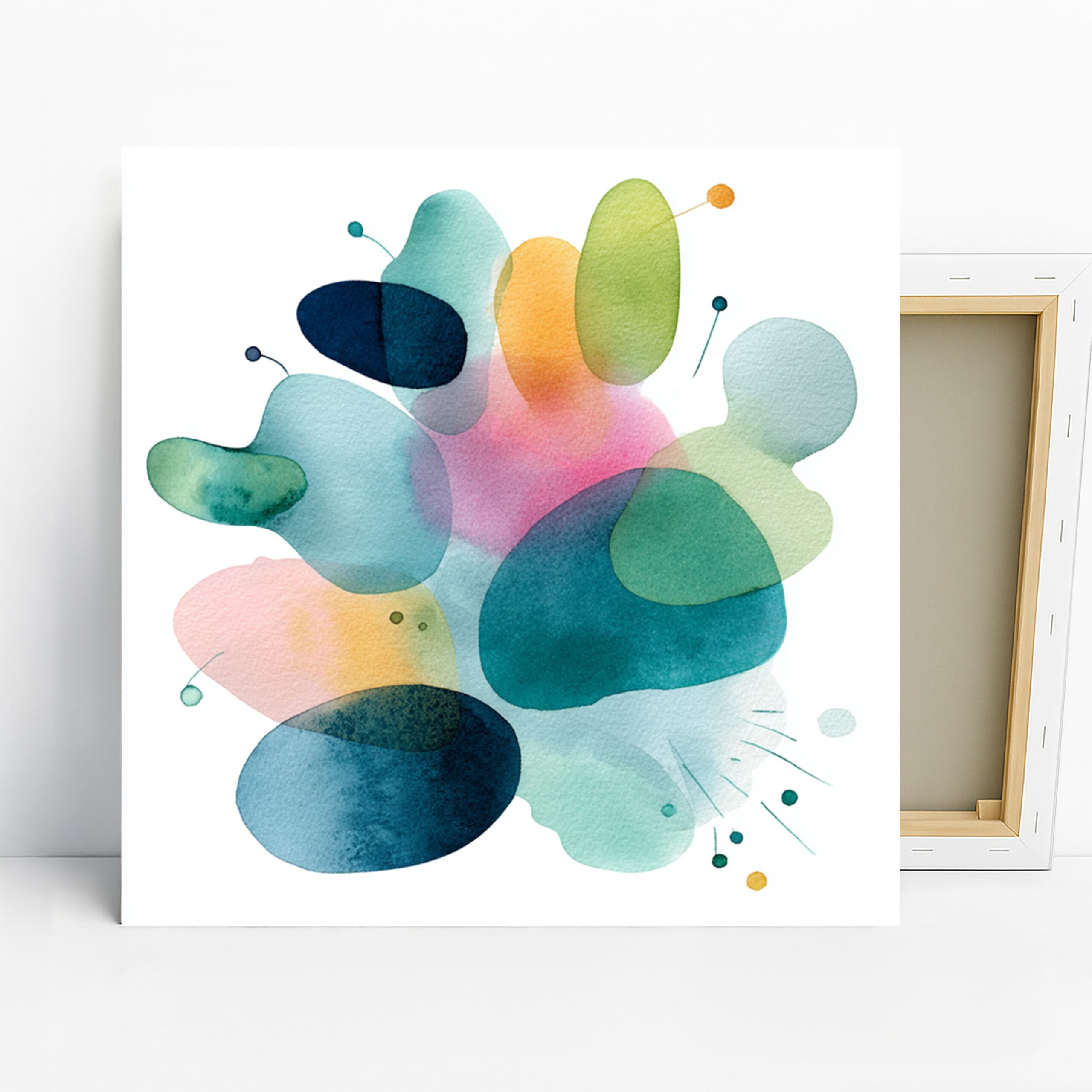 Watercolor Blob Art, Canvas or Poster, Abstract Minimalism Decor, Living Room Office Bedroom Nursery Wall Art, Blue Green Pink Teal