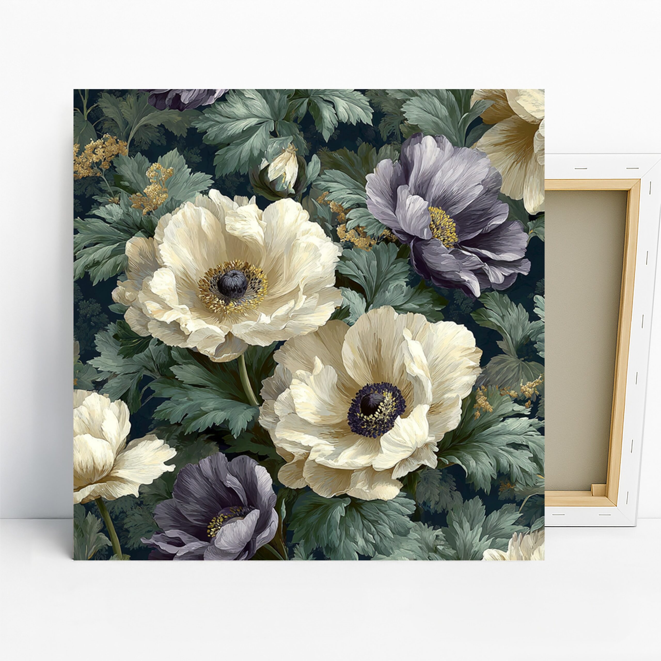 Elegant Poppy Bouquet Art, Canvas or Poster, Floral Vintage Decor, Living Room Bedroom Dining Room Wall Art, White Purple Green Yellow