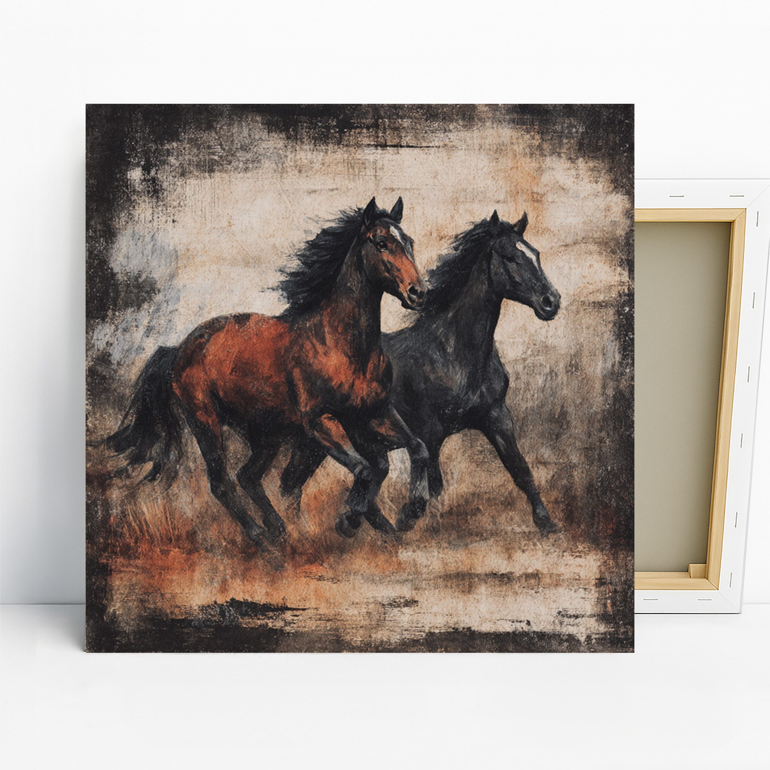 Horse Art, Canvas or Poster, Animal Rustic Decor, Living Room Bedroom Office Dining Room Wall Art, Brown Black Red and White