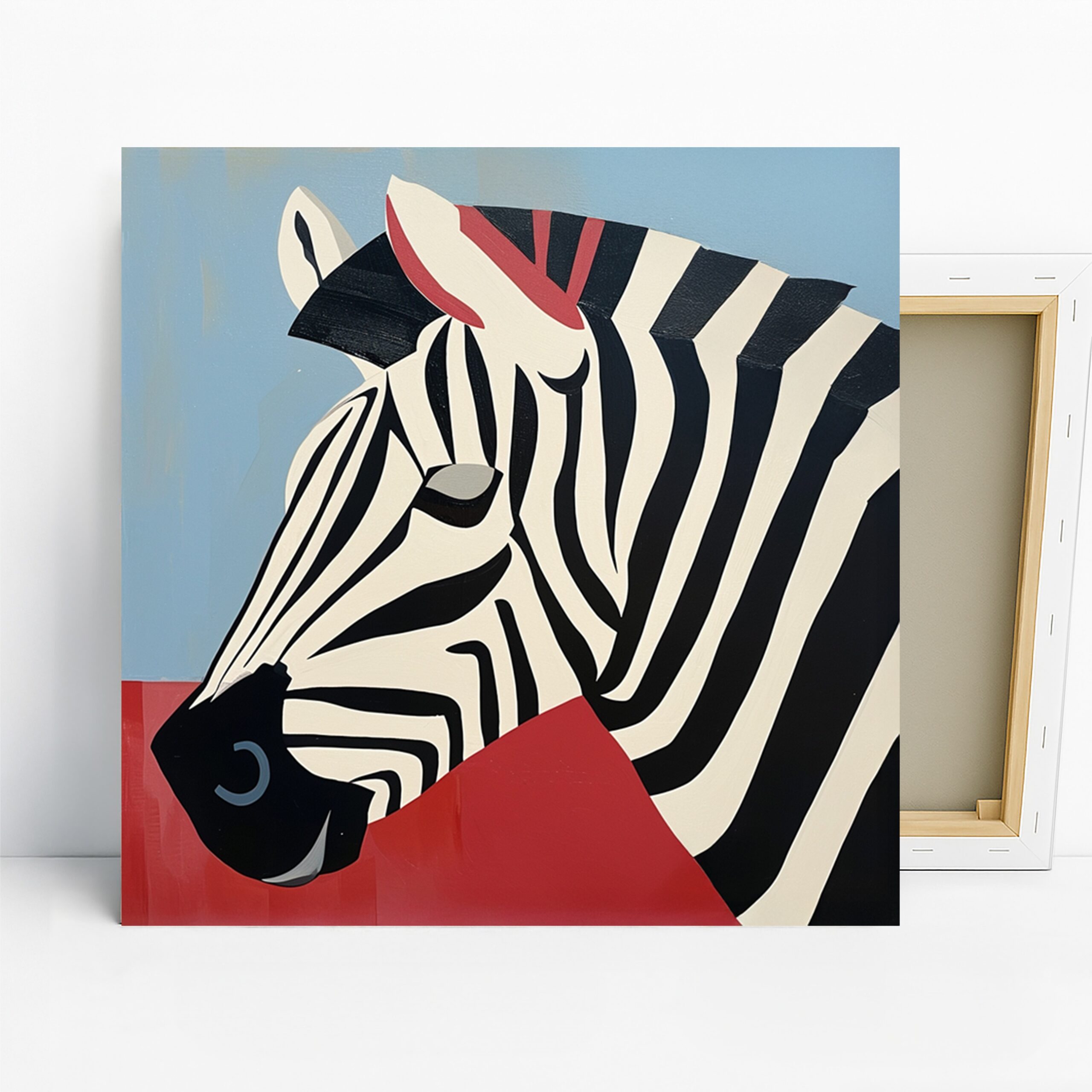 Zebra Art, Canvas or Poster, Pop Art Modern Decor, Living Room Bedroom Office Nursery Wall Art, Black White Red Blue Geometric Design