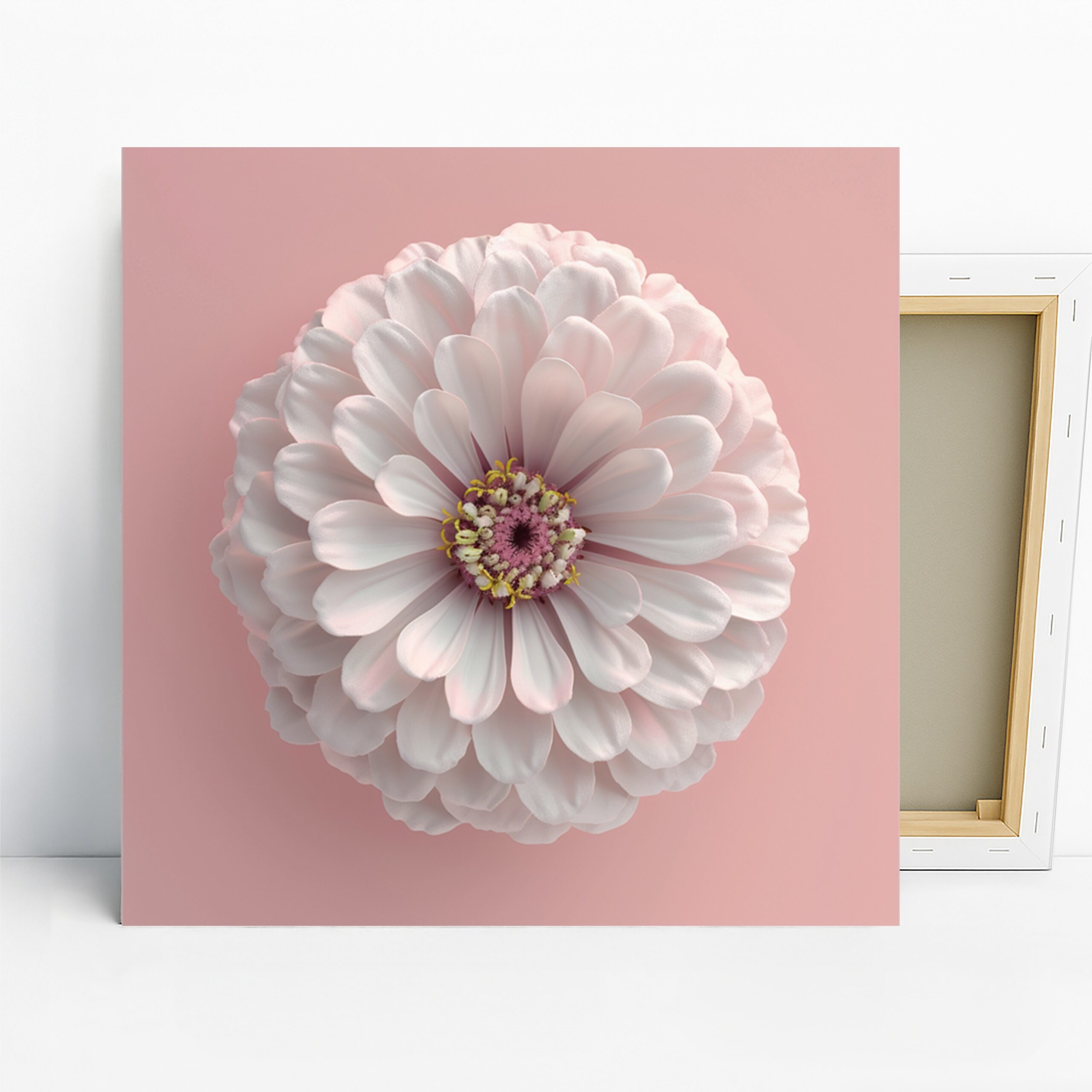 Zinnia Bloom Art, Canvas or Poster, Contemporary Floral Decor, Living Room Bedroom Bathroom Wall Art, White Pink Yellow Colors