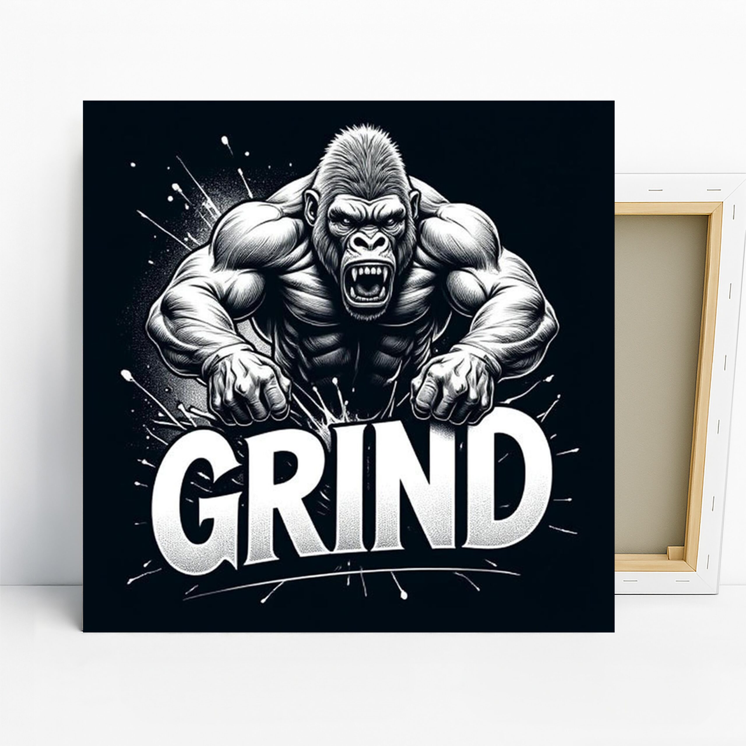 Gorilla Art, Canvas or Poster, Street Contemporary Urban Decor, Home Gym Office Game Room Wall Art, Black White Grey Motivational Decor