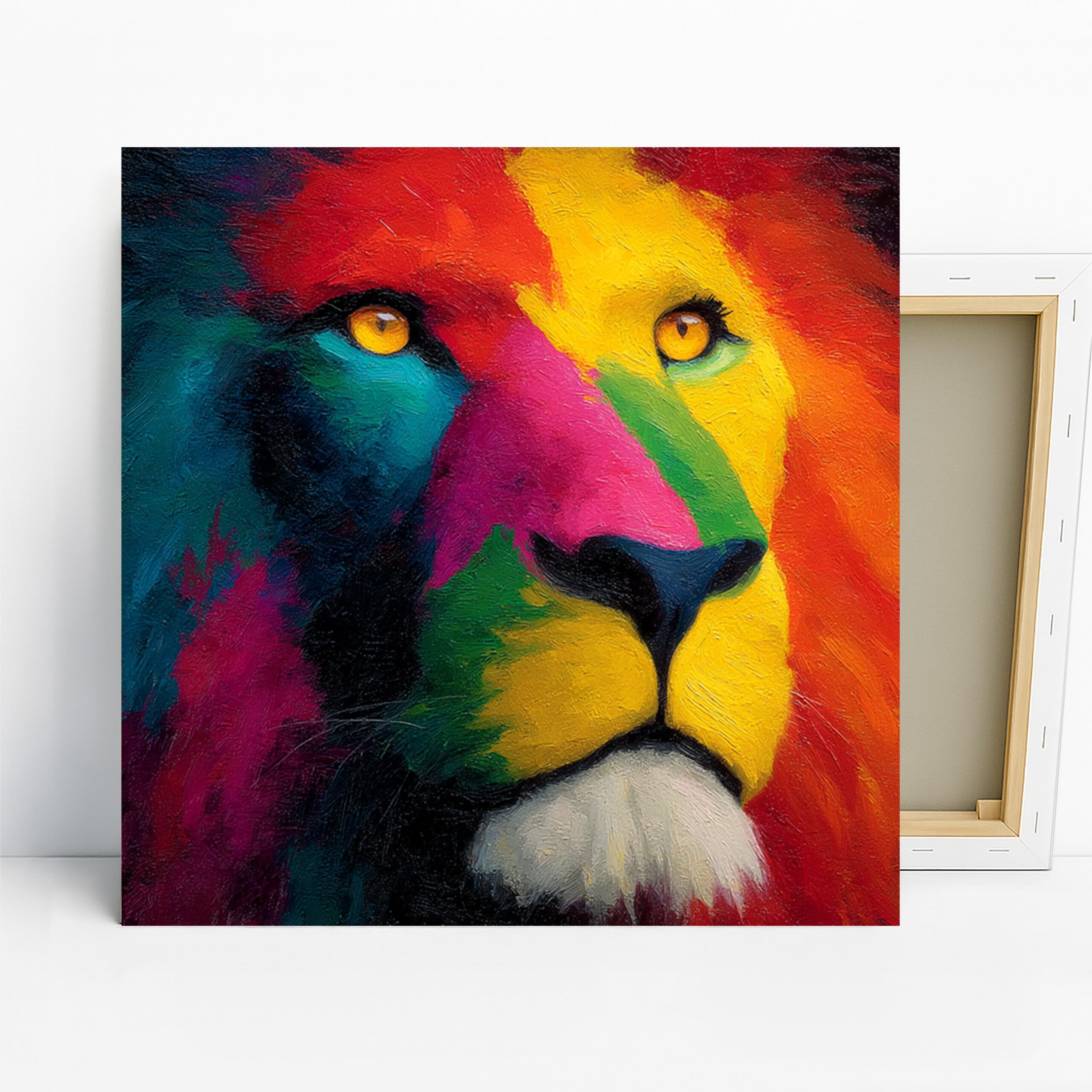 Rainbow Lion Art, Canvas or Poster, Abstract Contemporary Decor, Living Room Bedroom Office Wall Art, Colorful Red Yellow Blue Green