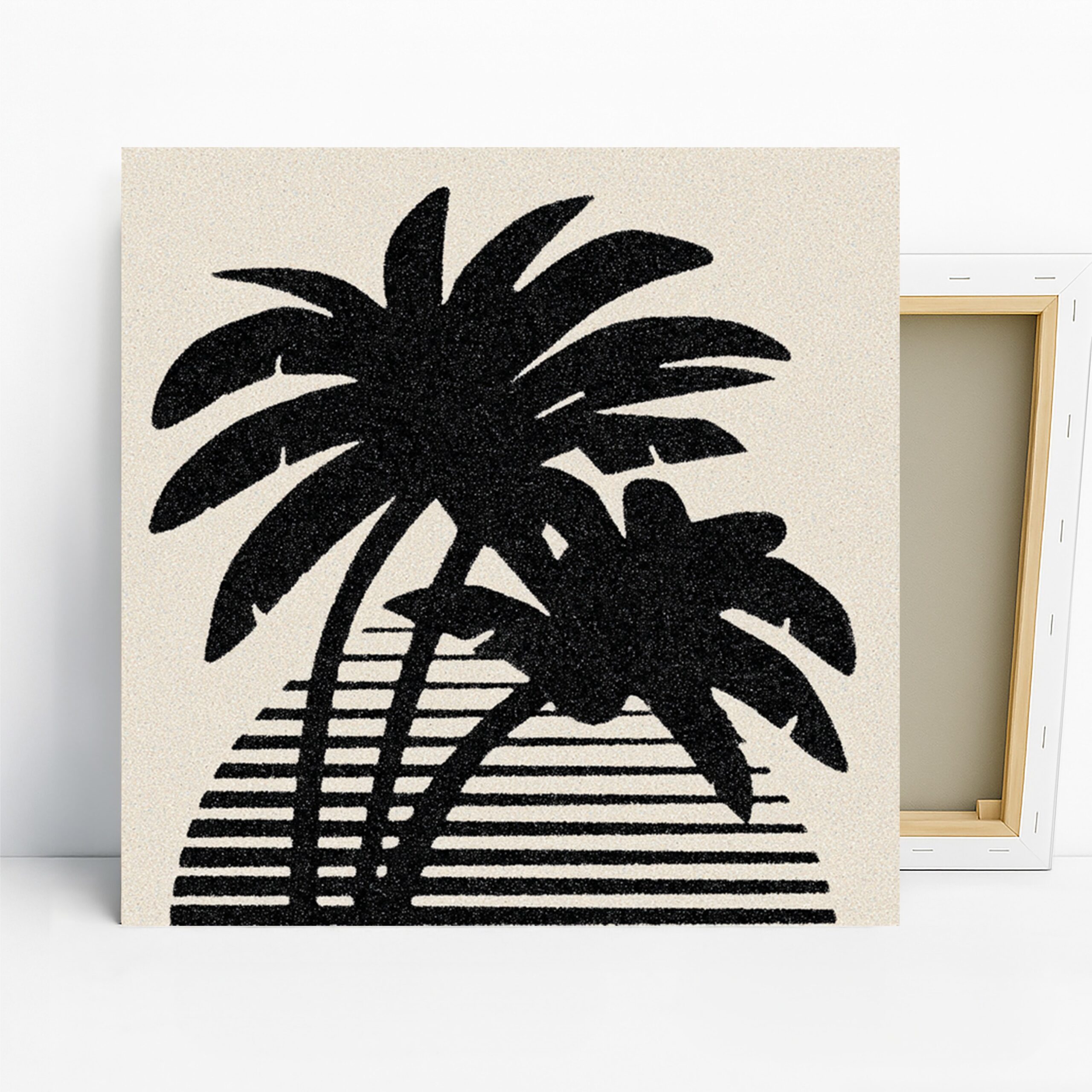 Tropical Palm Silhouette Art, Canvas or Poster, Retro Minimalist Coastal Decor, Living Room Bedroom Home Office Wall Art, Black White Beige