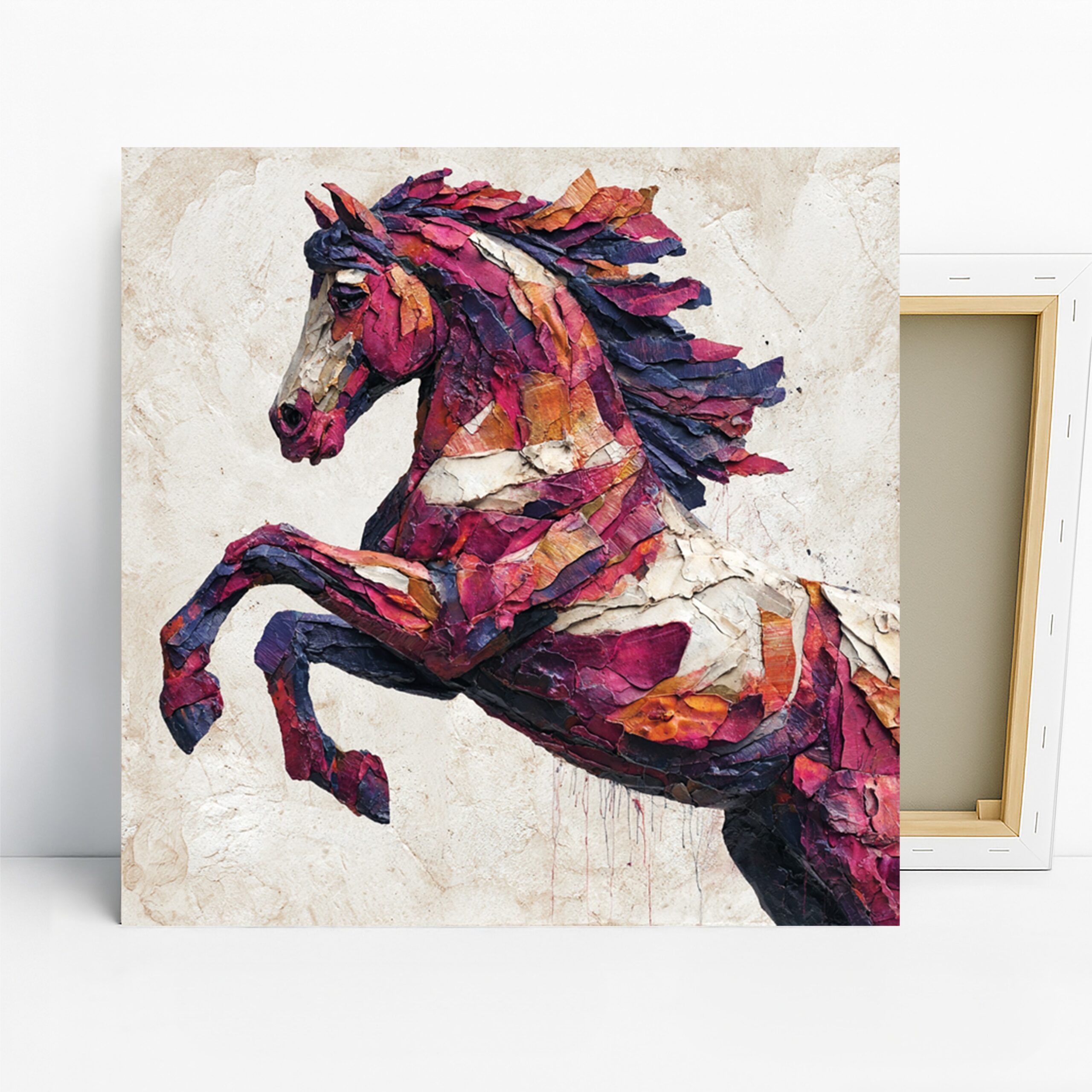 Colorful Horse Art, Canvas or Poster, Contemporary Bohemian Decor, Living Room Bedroom Office Wall Art, Red Purple Orange and White
