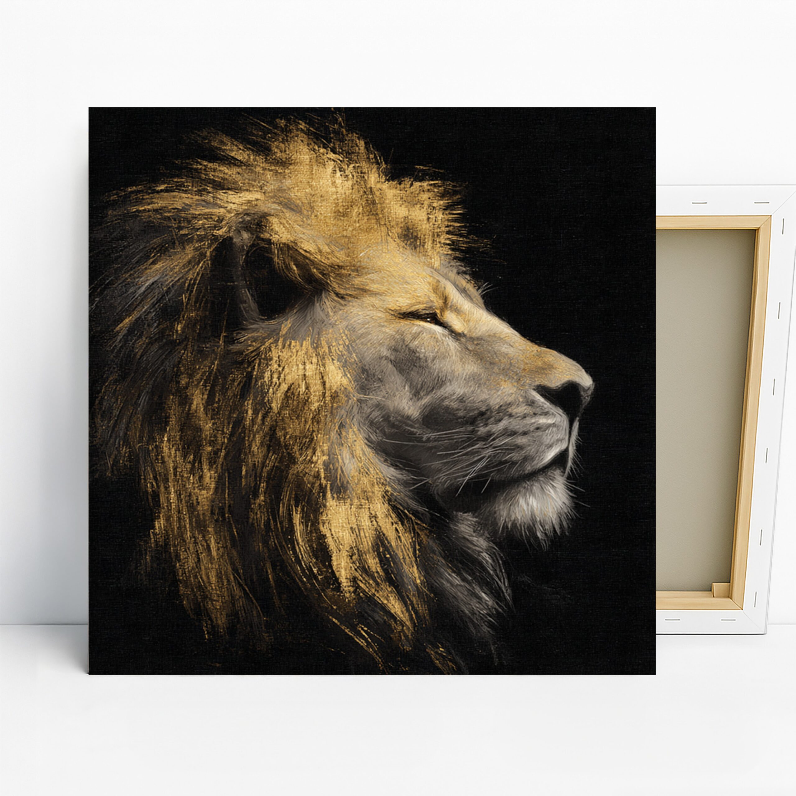 Lion Portrait Art, Canvas or Poster, Contemporary Nature Decor, Living Room Office Bedroom Dining Room Wall Art, Gold Black White Brown