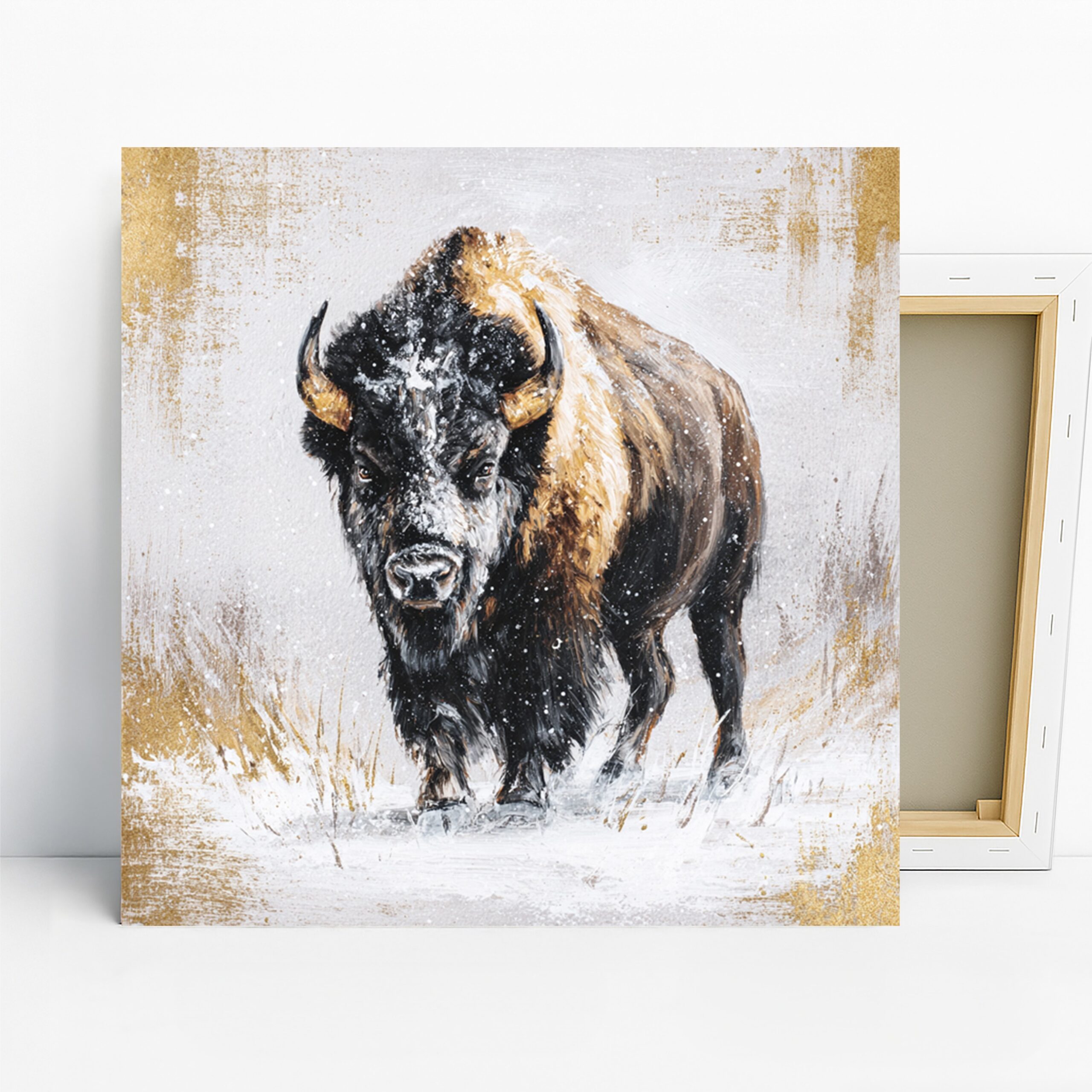 Bison Art, Canvas or Poster, Nature Rustic Decor, Living Room Office Bedroom Dining Room Wall Art, Black Brown White Gold
