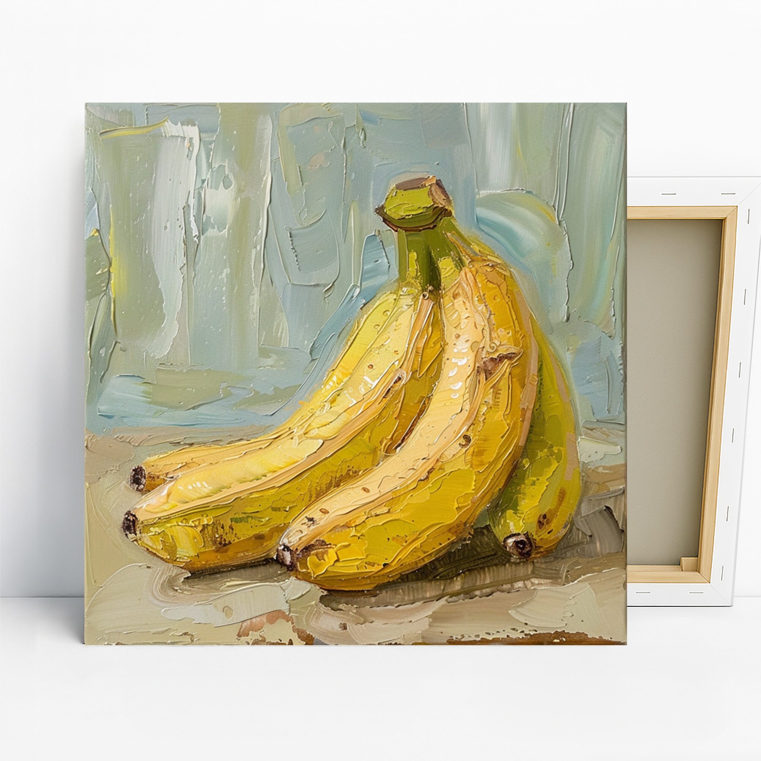 Banana Bunch Art, Canvas or Poster, Contemporary Minimalist Decor, Kitchen Dining Room Living Room Office Wall Art, Yellow Blue White Green